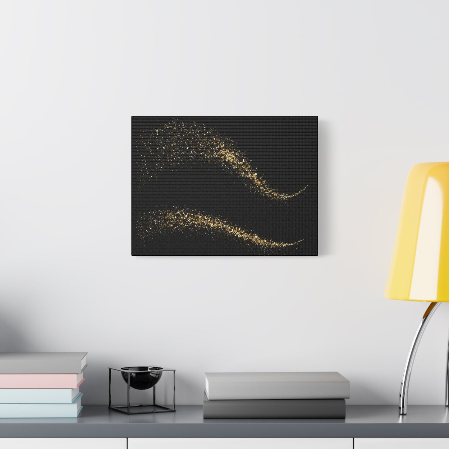 Black and Gold Canvas Wall Art – Luxury Glitter Wave Print for Modern Home Decor | Elegant Minimalist Framed Artwork, Gift for Her