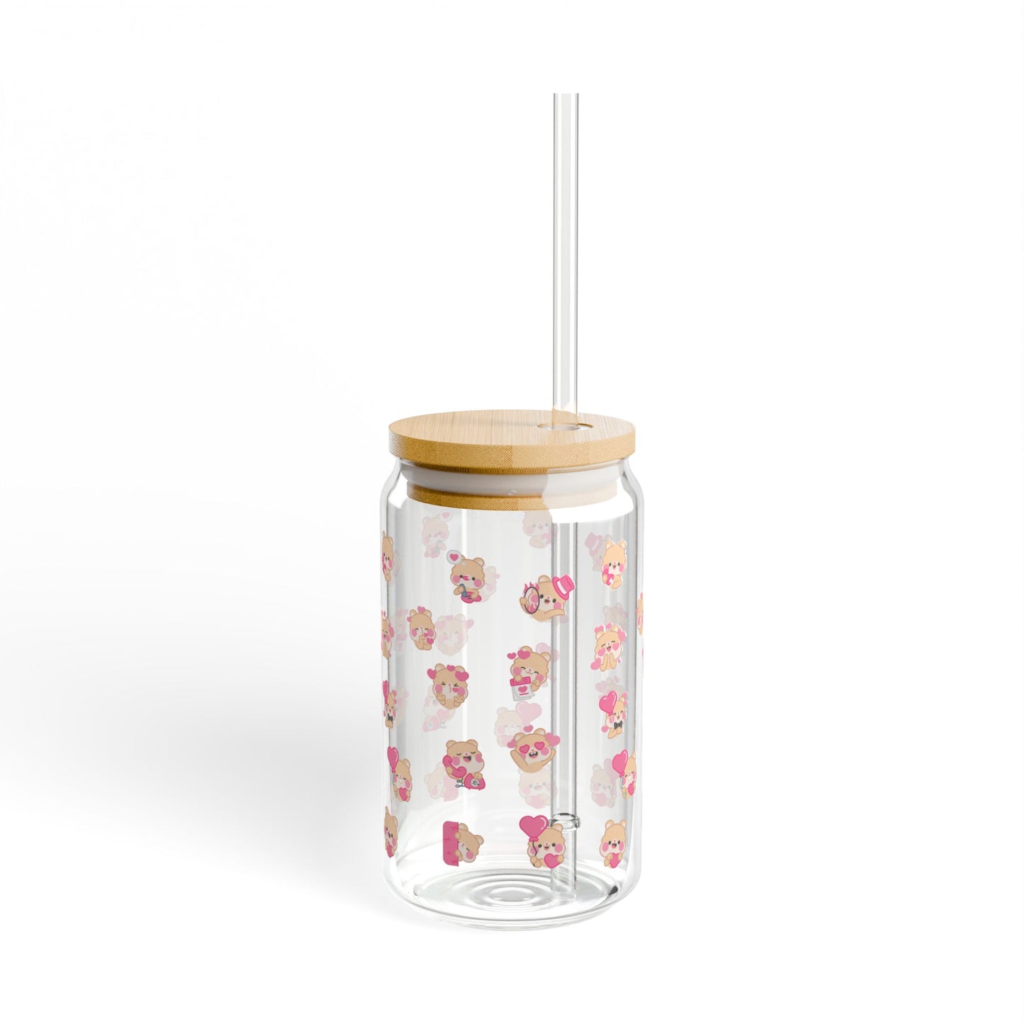 Glass Cup with Straw – 16oz Cute Reusable Sipper Tumbler with Bamboo Lid | Aesthetic Summer Drinkware for Kids & Adults