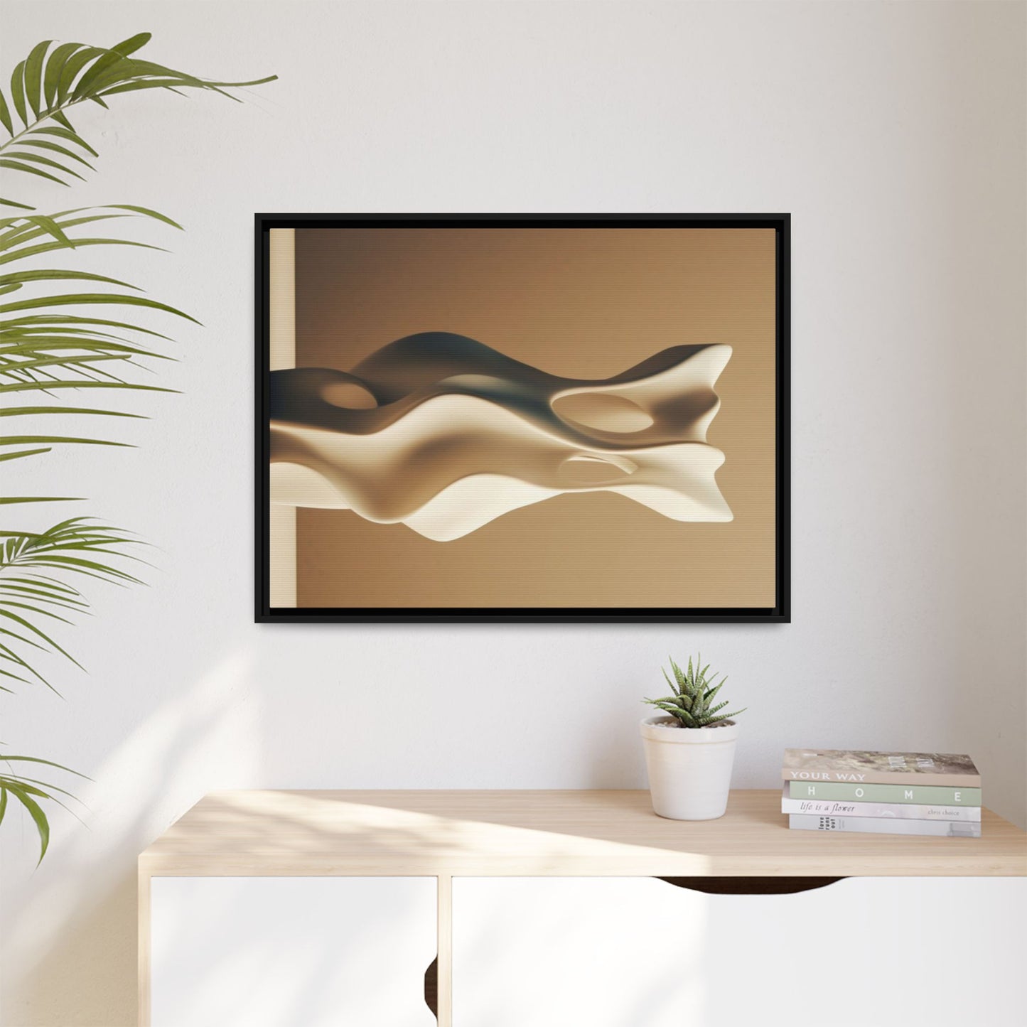 Wabi Sabi Wall Art – Brown Minimalist Framed Canvas for Modern Neutral Decor | Earth Tone Abstract Print for Living Room or Bedroom