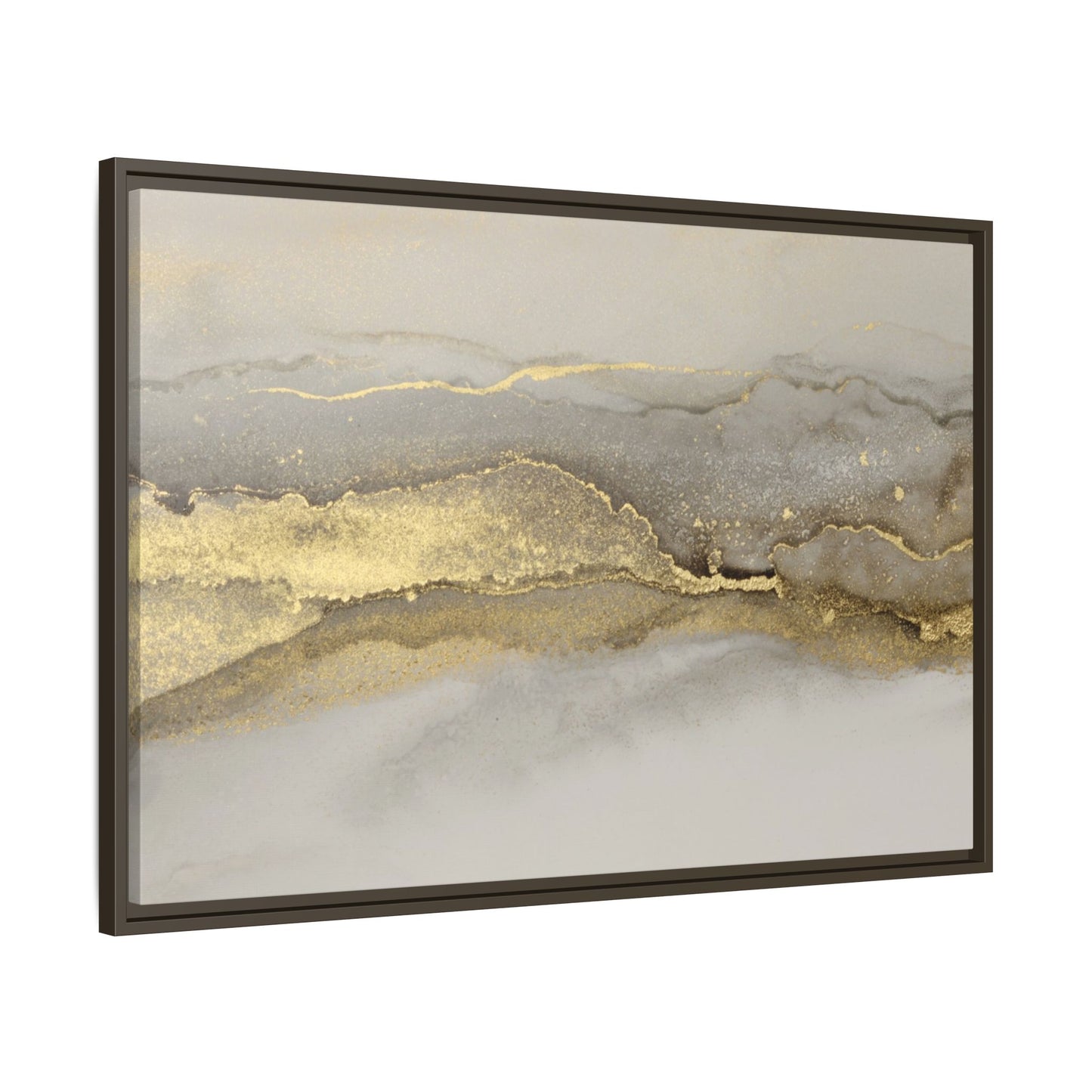 Framed Abstract Canvas Wall Art – Modern Gold and Silver Accent Print for Living Room or Office | Elegant Matte Decor for Gallery Walls