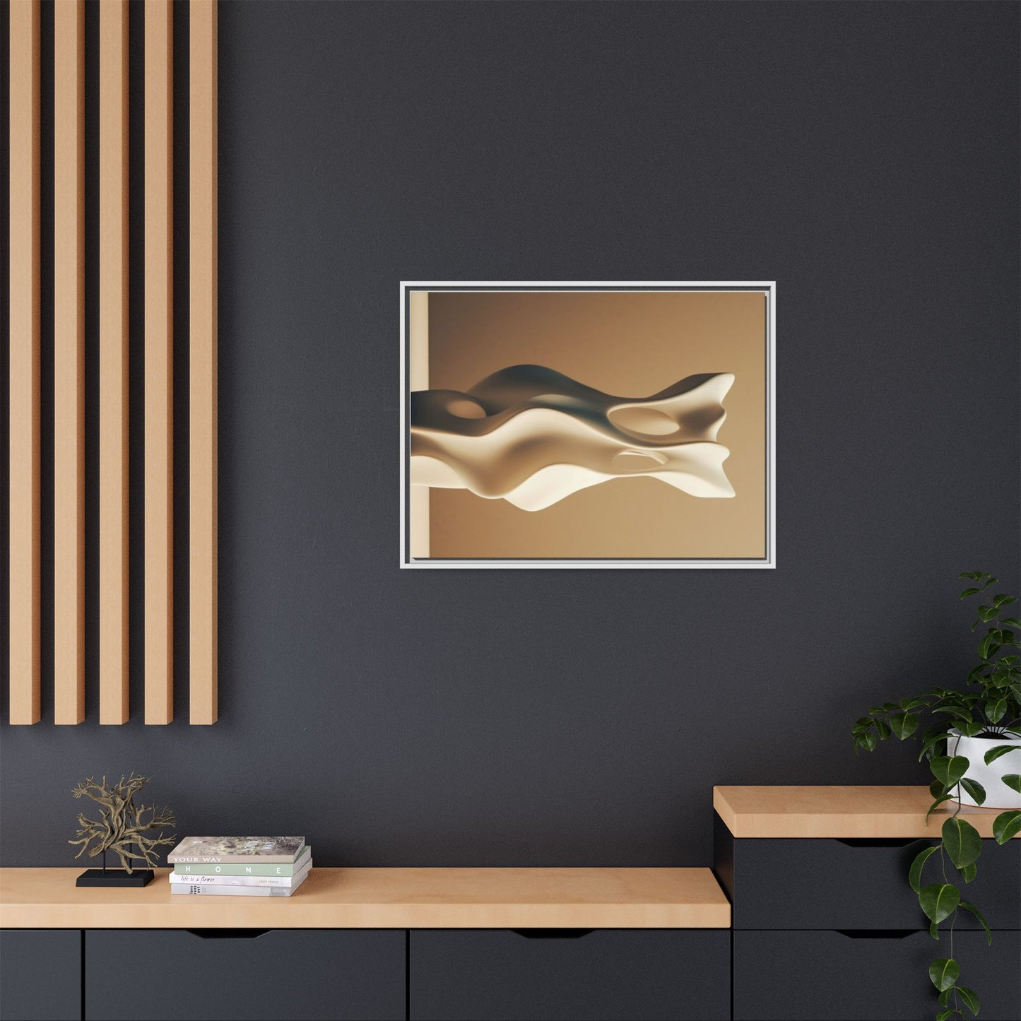 Wabi Sabi Wall Art – Brown Minimalist Framed Canvas for Modern Neutral Decor | Earth Tone Abstract Print for Living Room or Bedroom