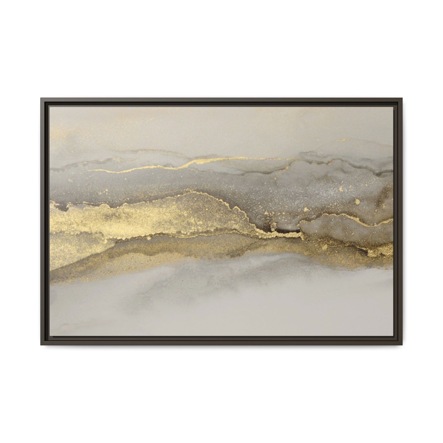 Framed Abstract Canvas Wall Art – Modern Gold and Silver Accent Print for Living Room or Office | Elegant Matte Decor for Gallery Walls