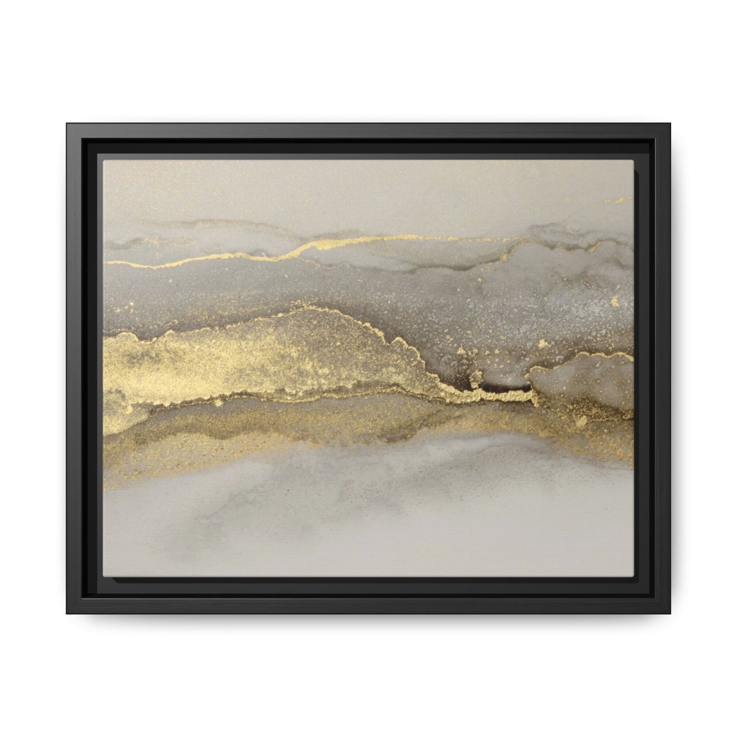 Framed Abstract Canvas Wall Art – Modern Gold and Silver Accent Print for Living Room or Office | Elegant Matte Decor for Gallery Walls