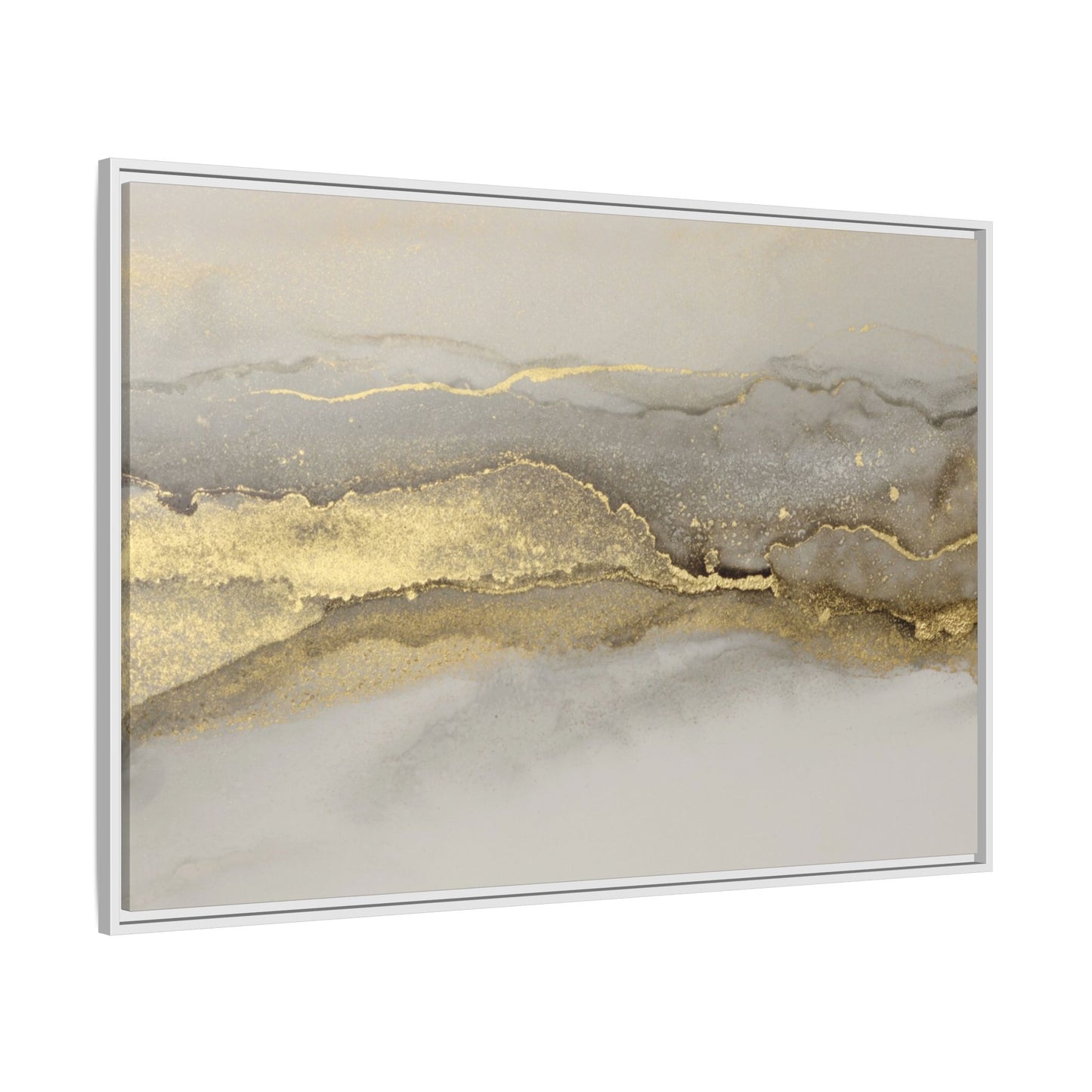 Framed Abstract Canvas Wall Art – Modern Gold and Silver Accent Print for Living Room or Office | Elegant Matte Decor for Gallery Walls