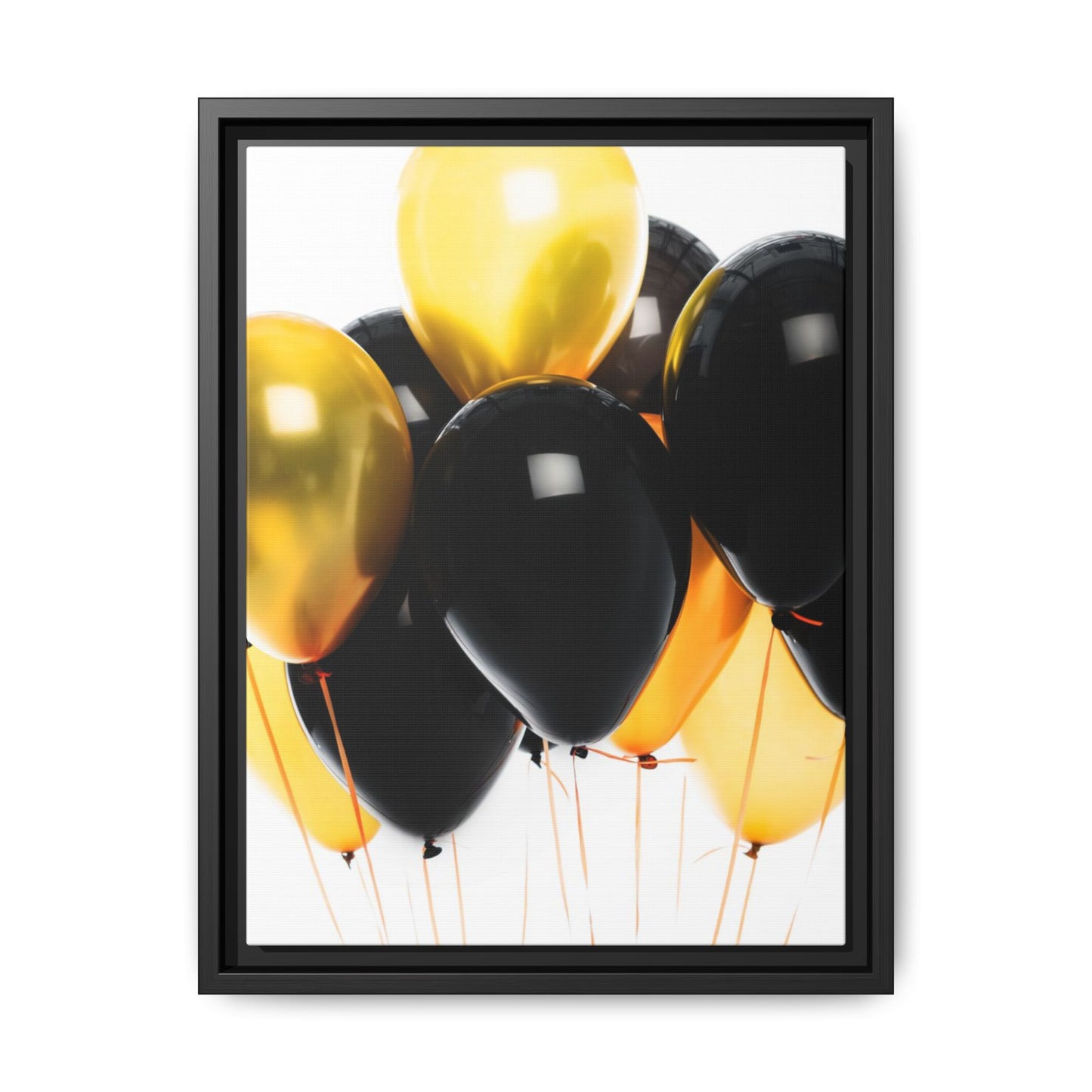 Black and Gold Balloon Framed Canvas Art Print, Stylish Home Decor, Birthday Party Wall Art, Modern Aesthetic, Celebration Gift