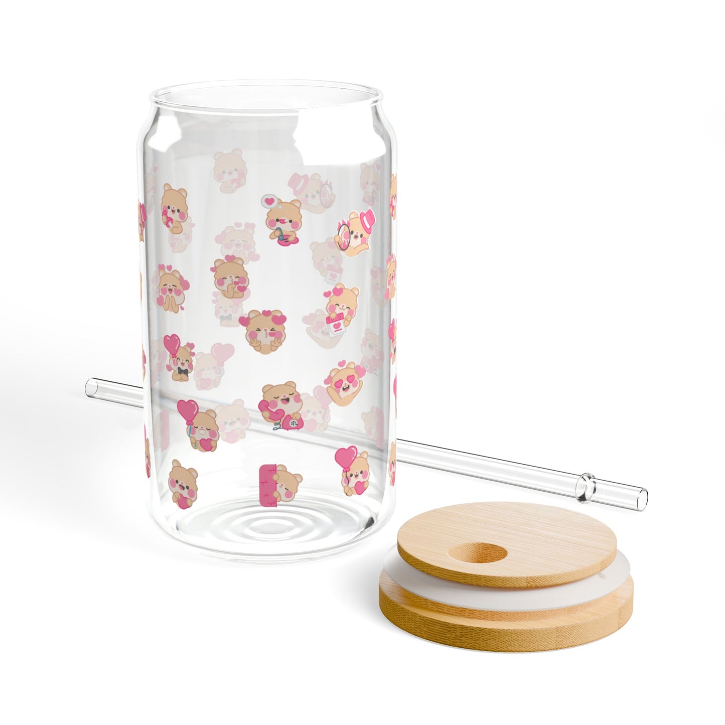 Glass Cup with Straw – 16oz Cute Reusable Sipper Tumbler with Bamboo Lid | Aesthetic Summer Drinkware for Kids & Adults