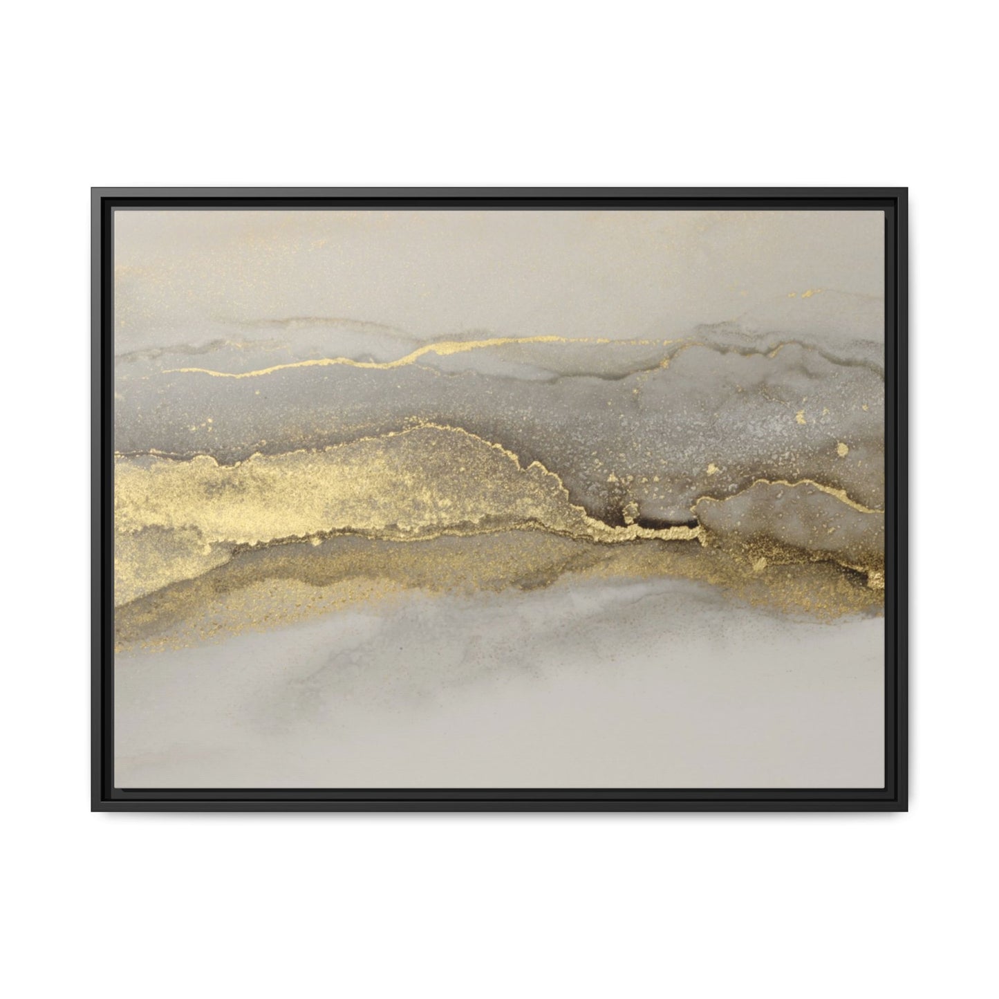 Framed Abstract Canvas Wall Art – Modern Gold and Silver Accent Print for Living Room or Office | Elegant Matte Decor for Gallery Walls
