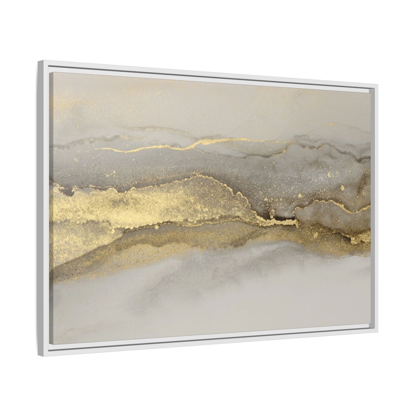 Framed Abstract Canvas Wall Art – Modern Gold and Silver Accent Print for Living Room or Office | Elegant Matte Decor for Gallery Walls