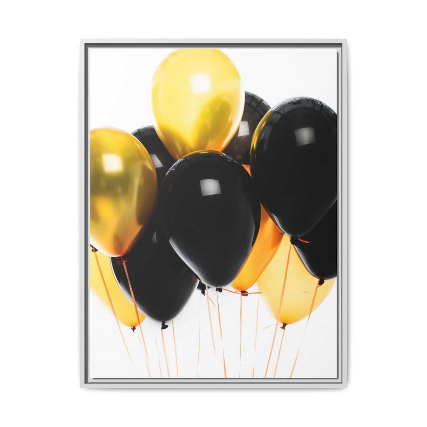 Black and Gold Balloon Framed Canvas Art Print, Stylish Home Decor, Birthday Party Wall Art, Modern Aesthetic, Celebration Gift