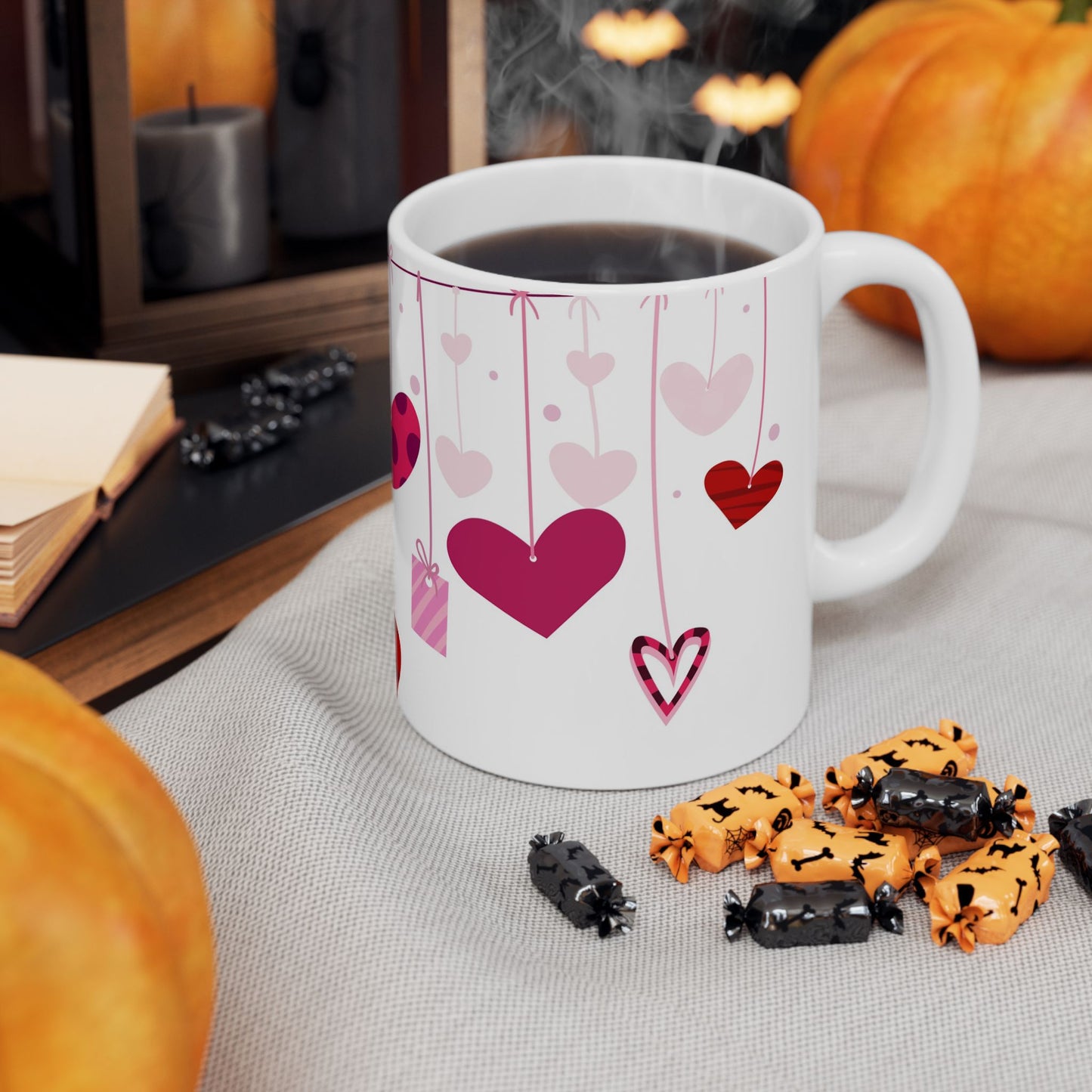 Ceramic Mug – Romantic Heart- Cute Gift for Coffee & Tea Lovers girly aesthetic pink hearts