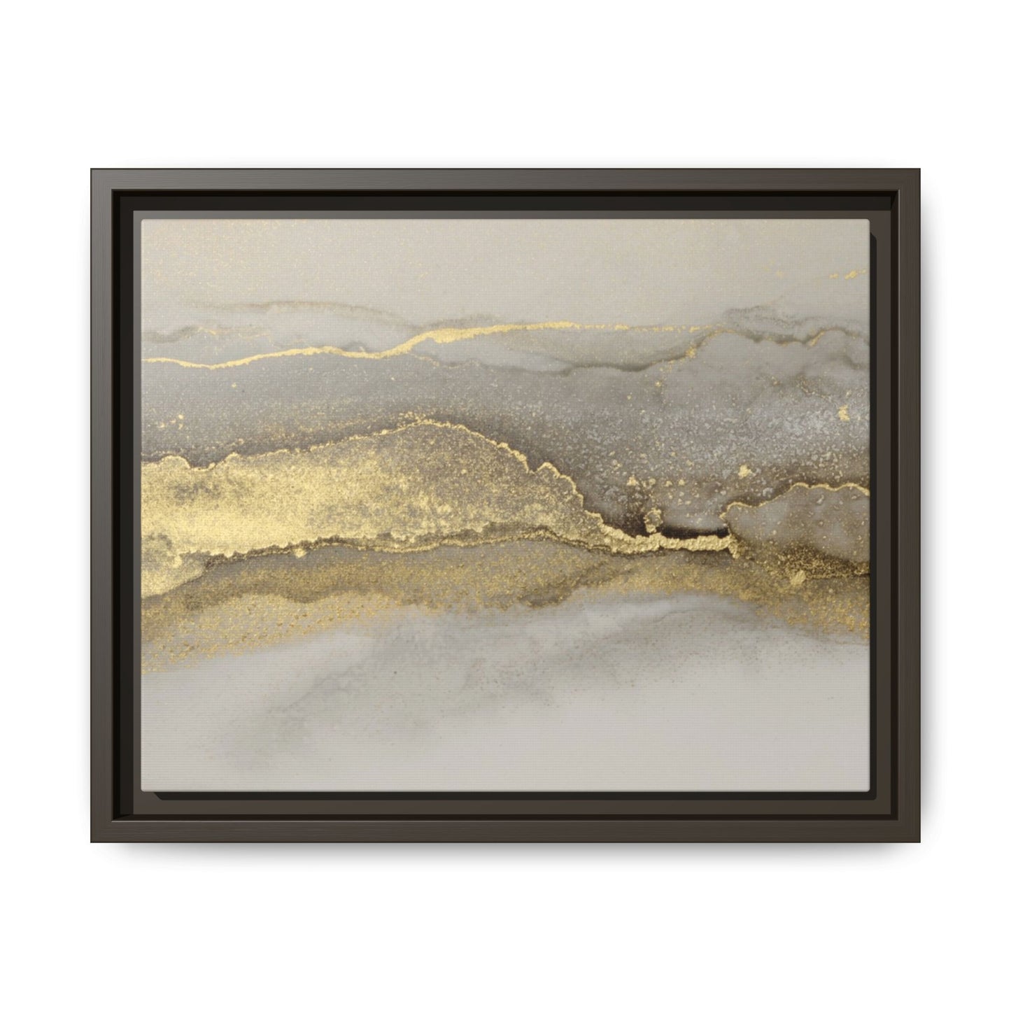 Framed Abstract Canvas Wall Art – Modern Gold and Silver Accent Print for Living Room or Office | Elegant Matte Decor for Gallery Walls