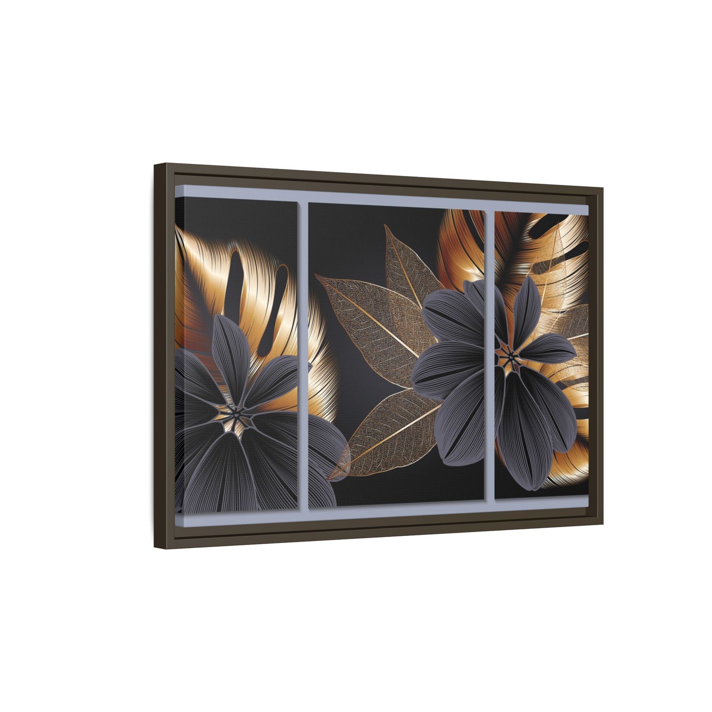 Floral Framed Canvas Wall Art – Elegant Matte Botanical Print in Gold and Black | Modern Home Decor, Gift for Her, Minimalist or Boho Style