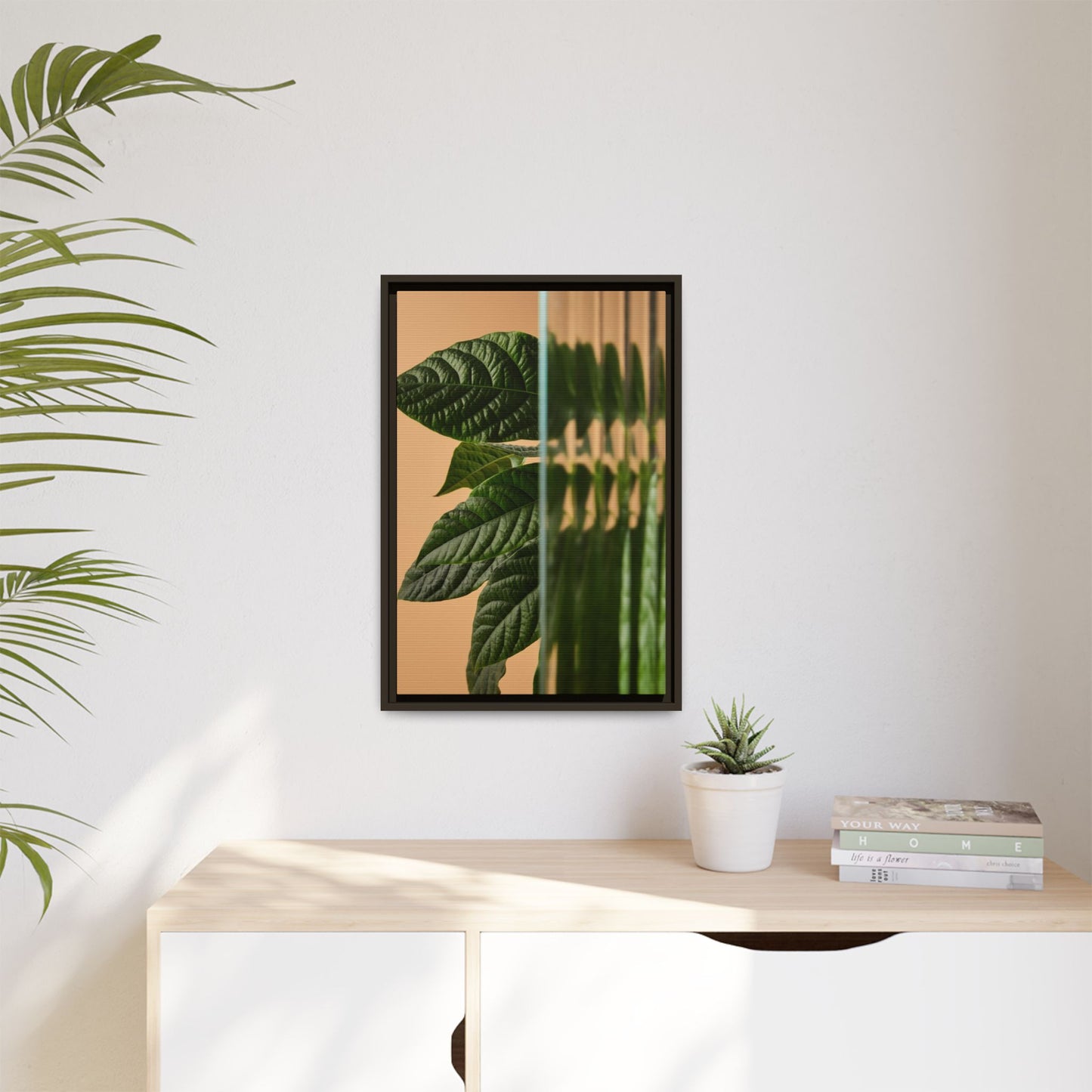 Framed Botanical Canvas Wall Art – Nature-Inspired Matte Print, Greenery Home Decor, Modern Aesthetic Art, Gift for Plant Lovers, Tranquil Wall Accent