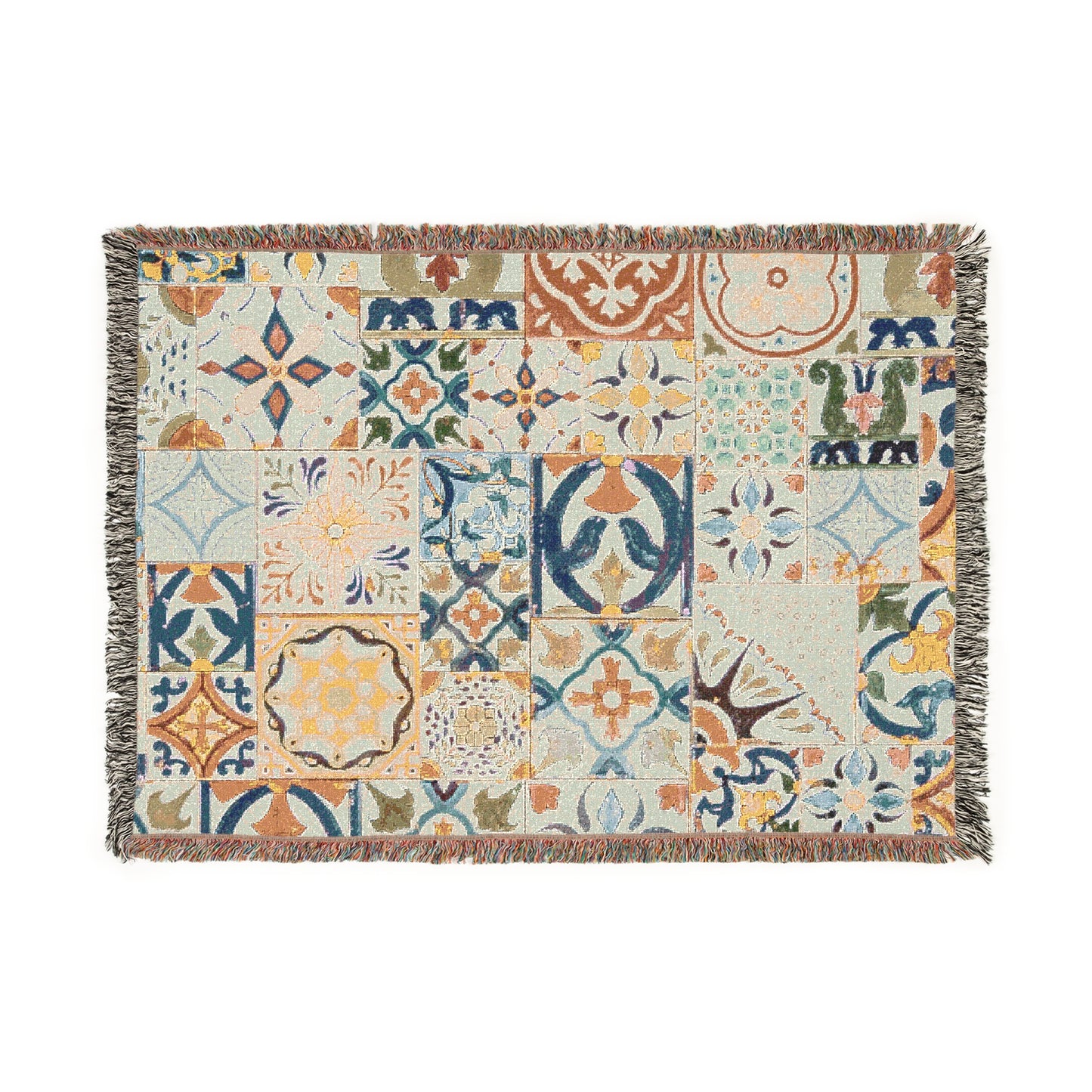 Moroccan Rug- Boho Decorative Woven Rug – Soft Cotton Floor Tapestry with Fringe | Vibrant Earthy Decor for Living Room, Entryway, or Picnic Vibes