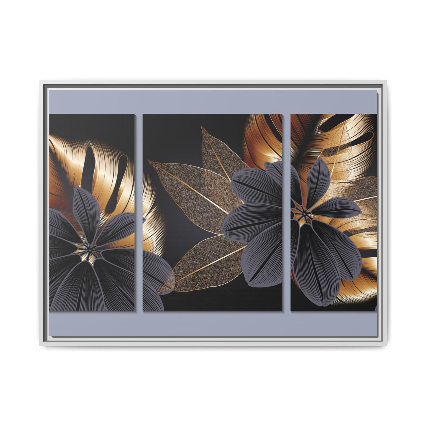 Floral Framed Canvas Wall Art – Elegant Matte Botanical Print in Gold and Black | Modern Home Decor, Gift for Her, Minimalist or Boho Style