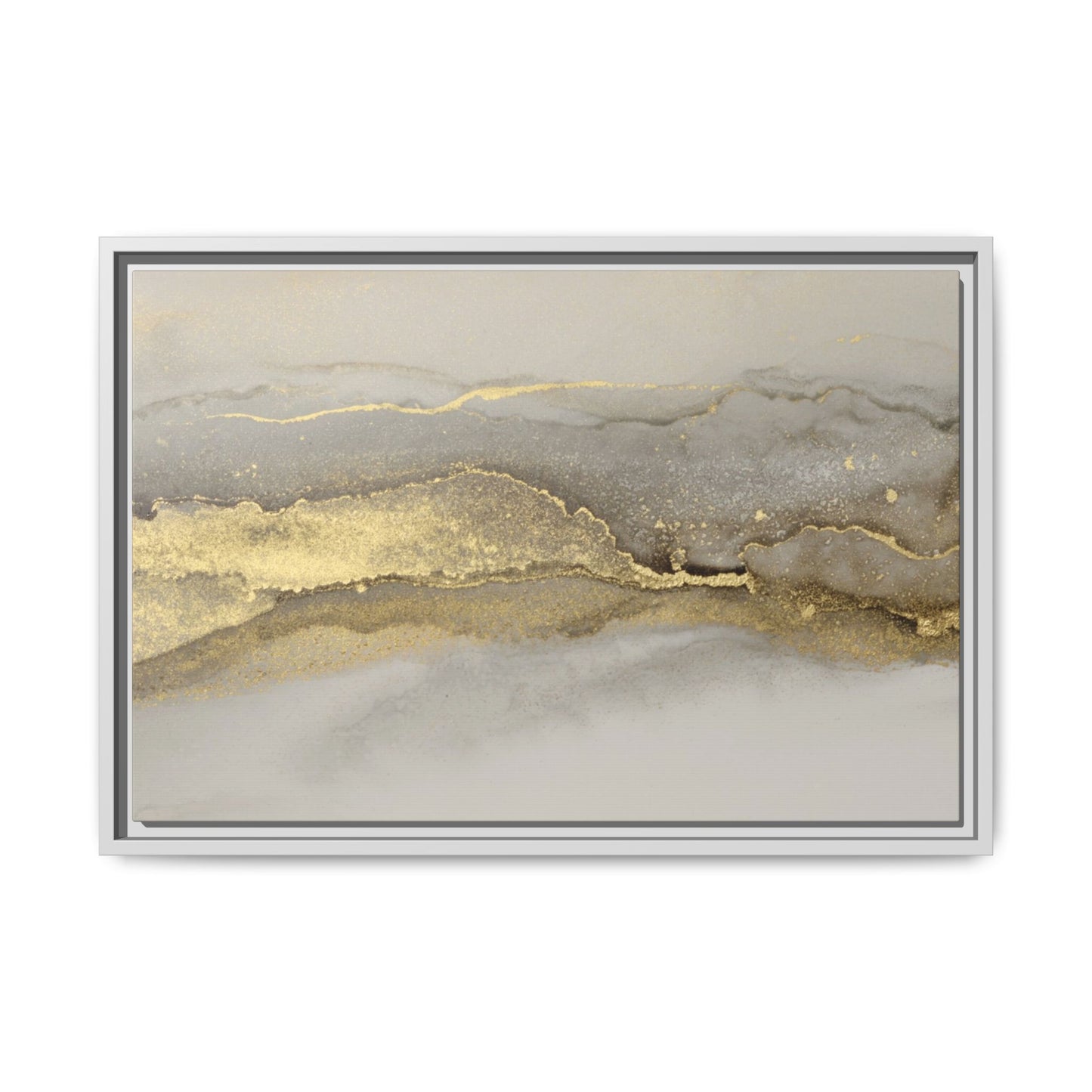 Framed Abstract Canvas Wall Art – Modern Gold and Silver Accent Print for Living Room or Office | Elegant Matte Decor for Gallery Walls