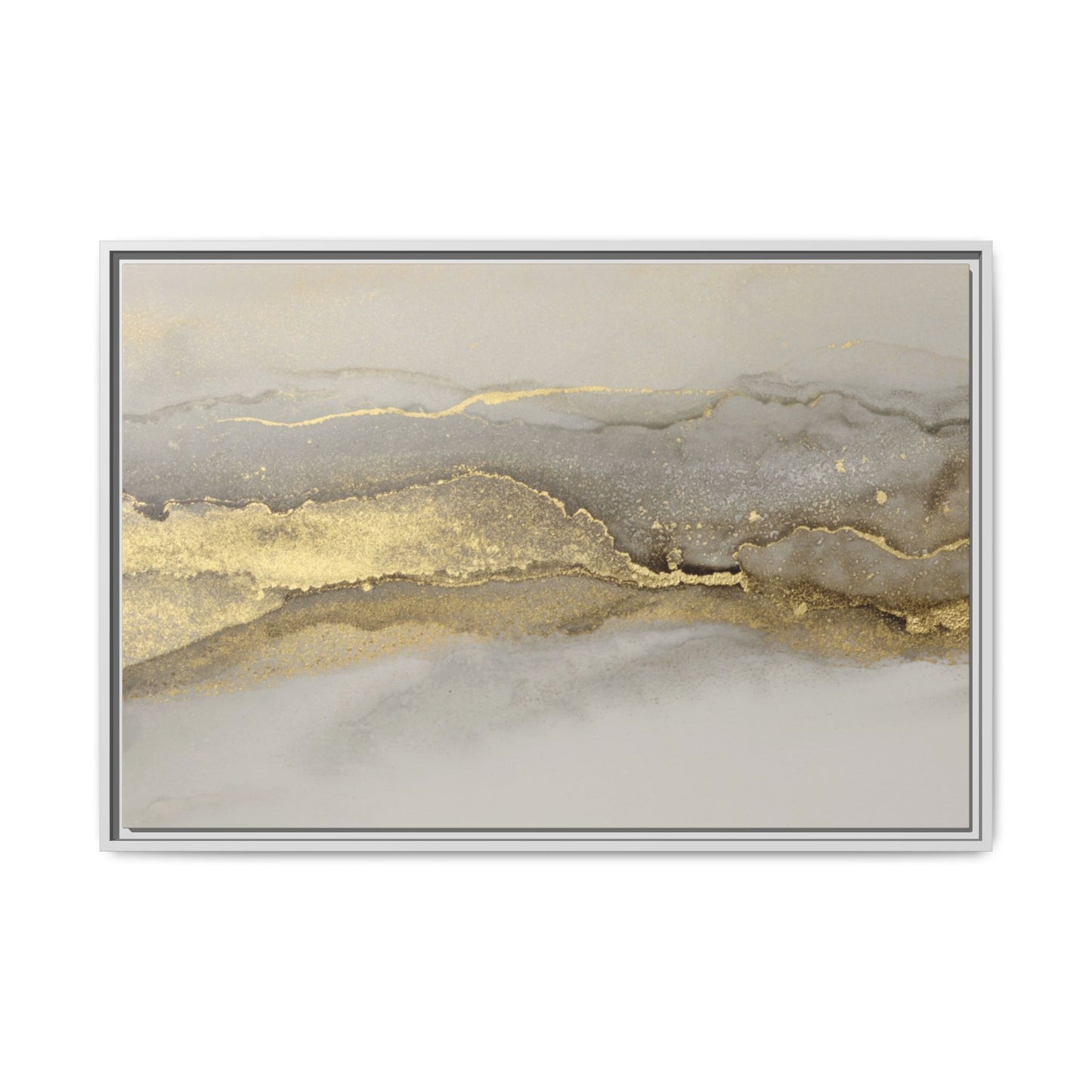 Framed Abstract Canvas Wall Art – Modern Gold and Silver Accent Print for Living Room or Office | Elegant Matte Decor for Gallery Walls