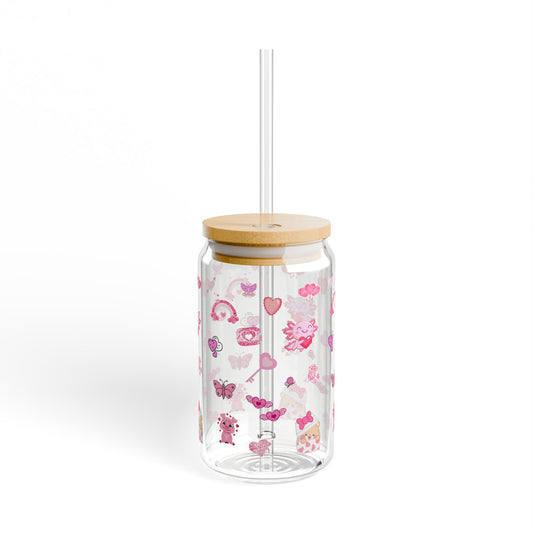 Cute Cartoon Glass Cup with Straw – 16oz Colorful Sipper Tumbler for Kids, Summer Drinks, Parties, Gifts & Home Decor