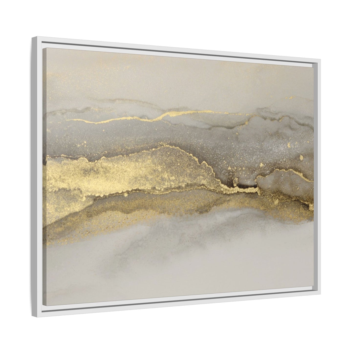Framed Abstract Canvas Wall Art – Modern Gold and Silver Accent Print for Living Room or Office | Elegant Matte Decor for Gallery Walls