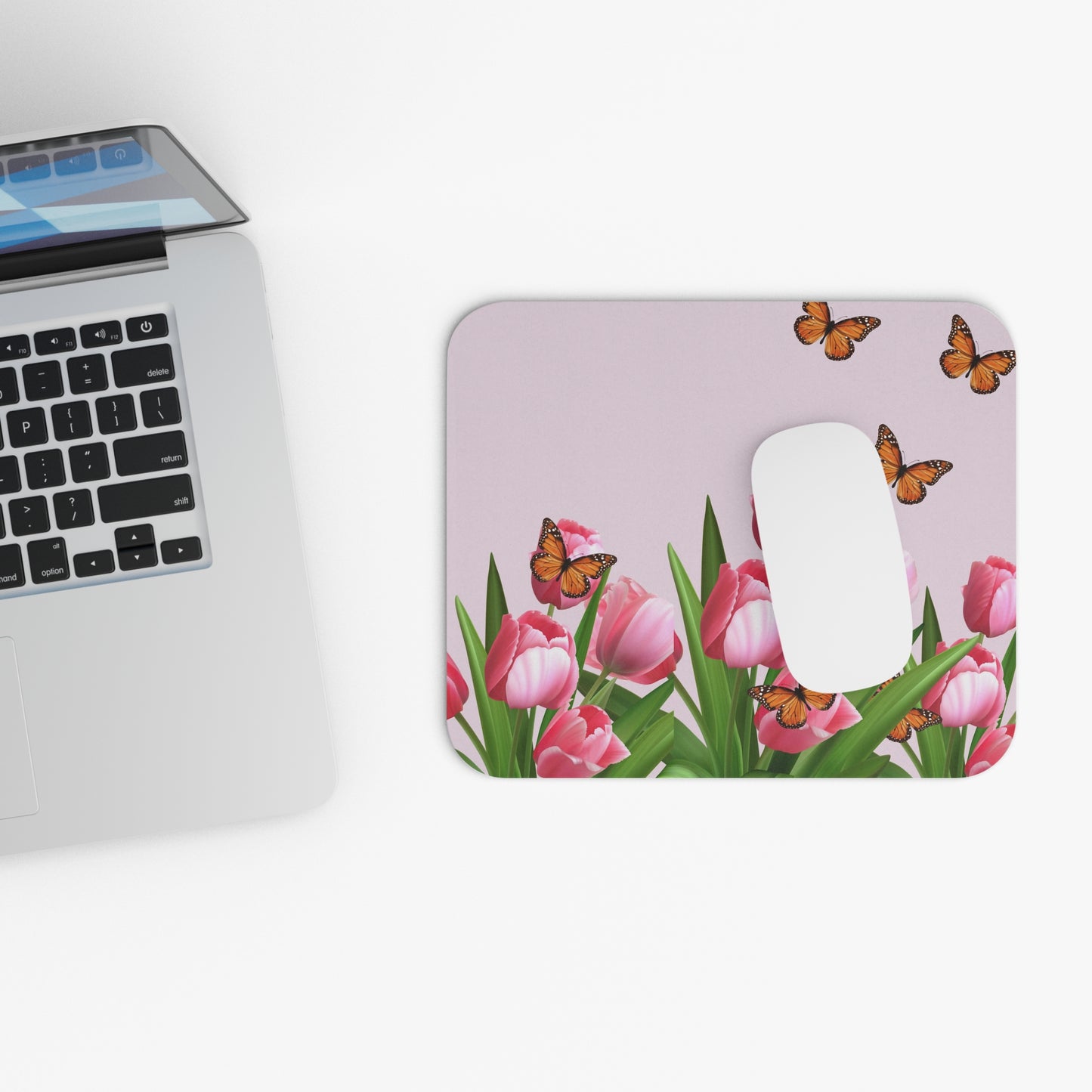 Pink Monarch Print Floral Mouse Pad Butterfly Design – Cute Desk Accessory for Women | Aesthetic Office Decor, Spring Gift, dorm