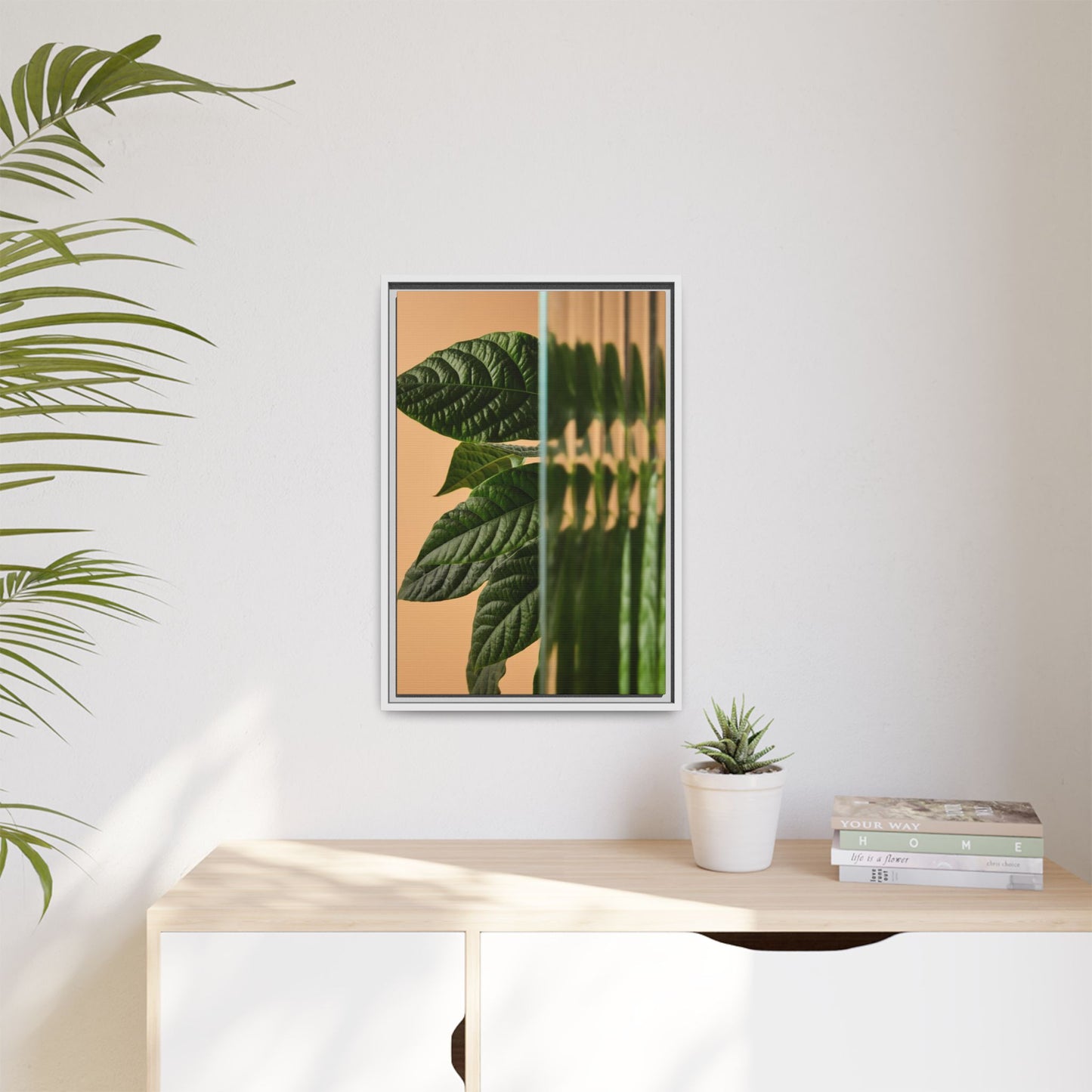 Framed Botanical Canvas Wall Art – Nature-Inspired Matte Print, Greenery Home Decor, Modern Aesthetic Art, Gift for Plant Lovers, Tranquil Wall Accent