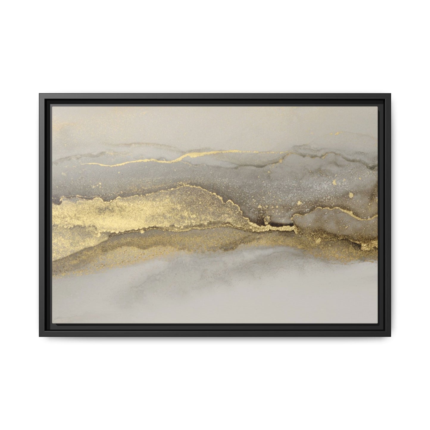 Framed Abstract Canvas Wall Art – Modern Gold and Silver Accent Print for Living Room or Office | Elegant Matte Decor for Gallery Walls