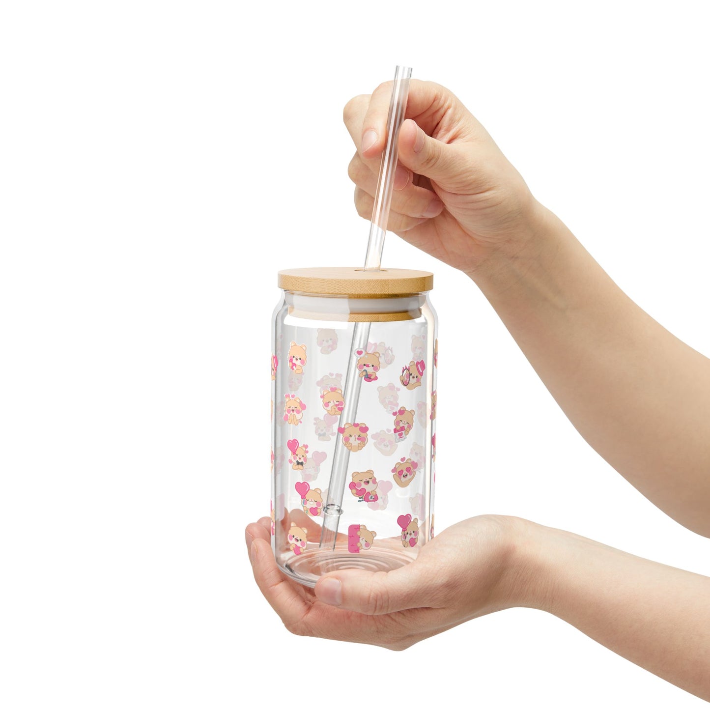 Glass Cup with Straw – 16oz Cute Reusable Sipper Tumbler with Bamboo Lid | Aesthetic Summer Drinkware for Kids & Adults