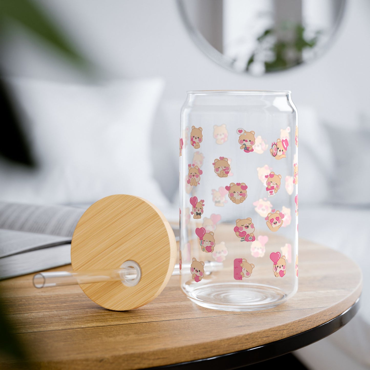 Glass Cup with Straw – 16oz Cute Reusable Sipper Tumbler with Bamboo Lid | Aesthetic Summer Drinkware for Kids & Adults