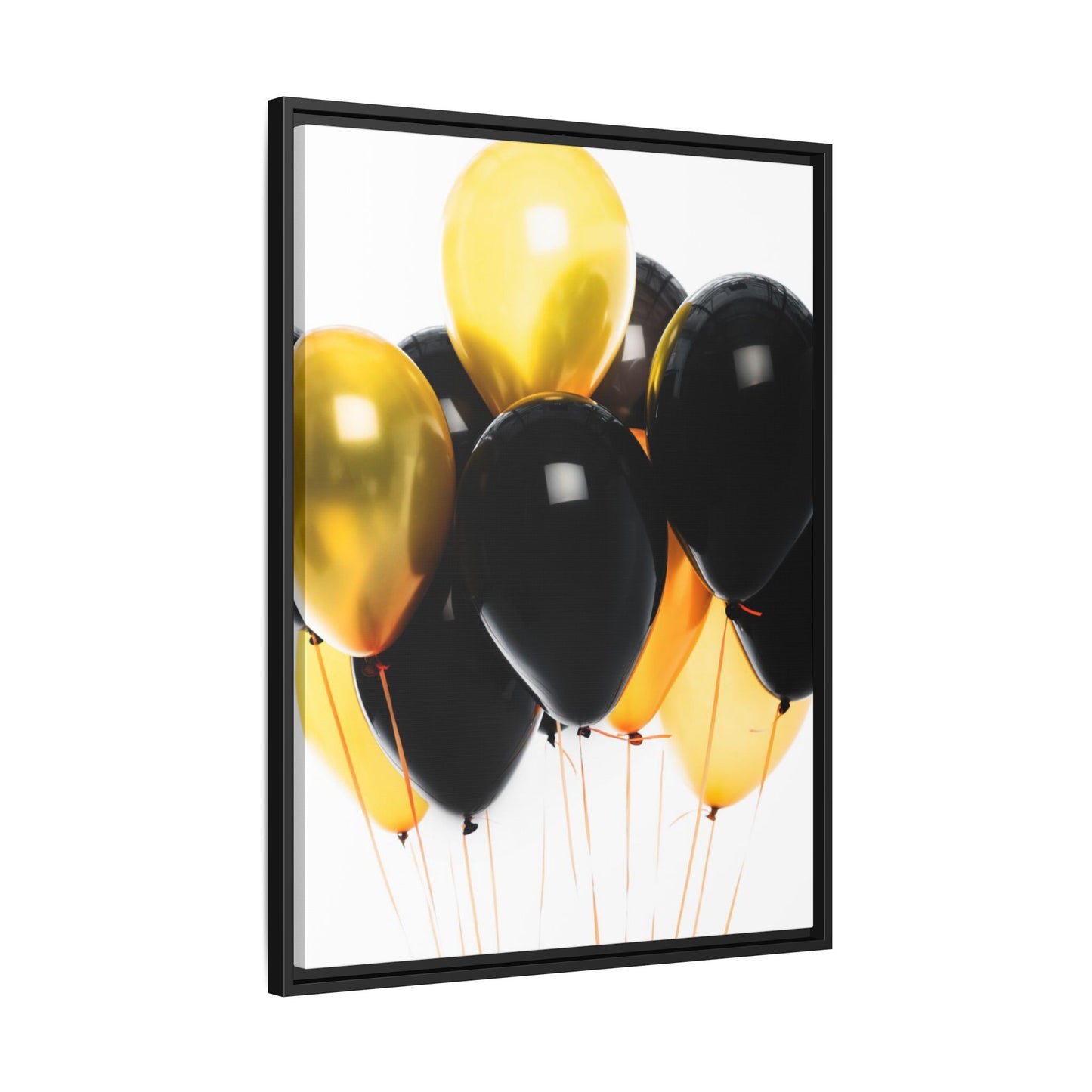 Black and Gold Balloon Framed Canvas Art Print, Stylish Home Decor, Birthday Party Wall Art, Modern Aesthetic, Celebration Gift
