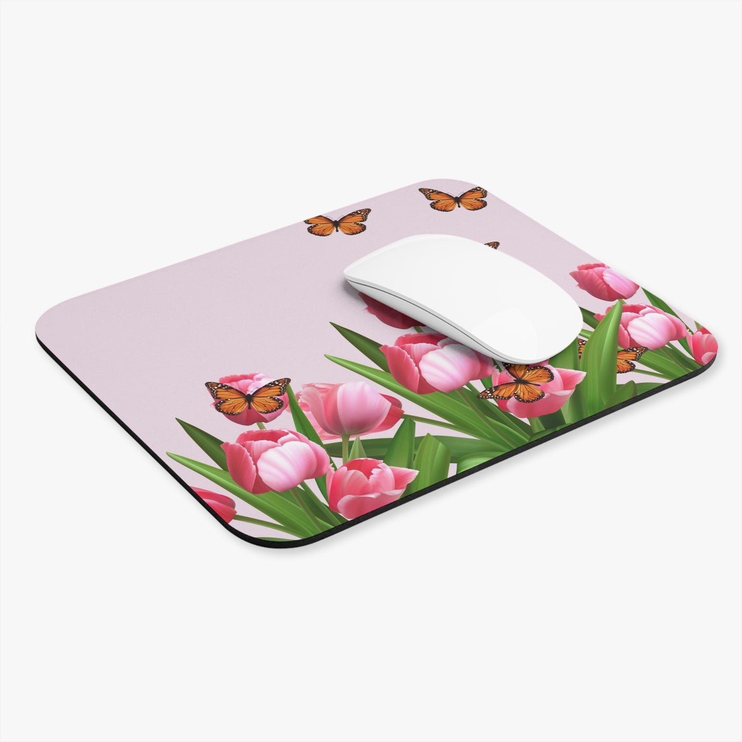 Pink Monarch Print Floral Mouse Pad Butterfly Design – Cute Desk Accessory for Women | Aesthetic Office Decor, Spring Gift, dorm