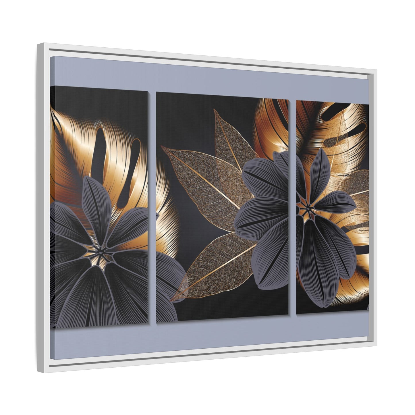 Floral Framed Canvas Wall Art – Elegant Matte Botanical Print in Gold and Black | Modern Home Decor, Gift for Her, Minimalist or Boho Style
