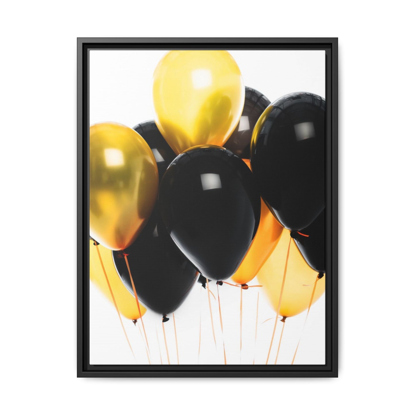 Black and Gold Balloon Framed Canvas Art Print, Stylish Home Decor, Birthday Party Wall Art, Modern Aesthetic, Celebration Gift