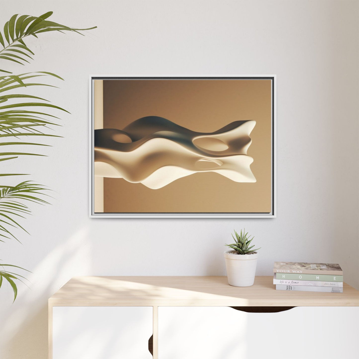 Wabi Sabi Wall Art – Brown Minimalist Framed Canvas for Modern Neutral Decor | Earth Tone Abstract Print for Living Room or Bedroom