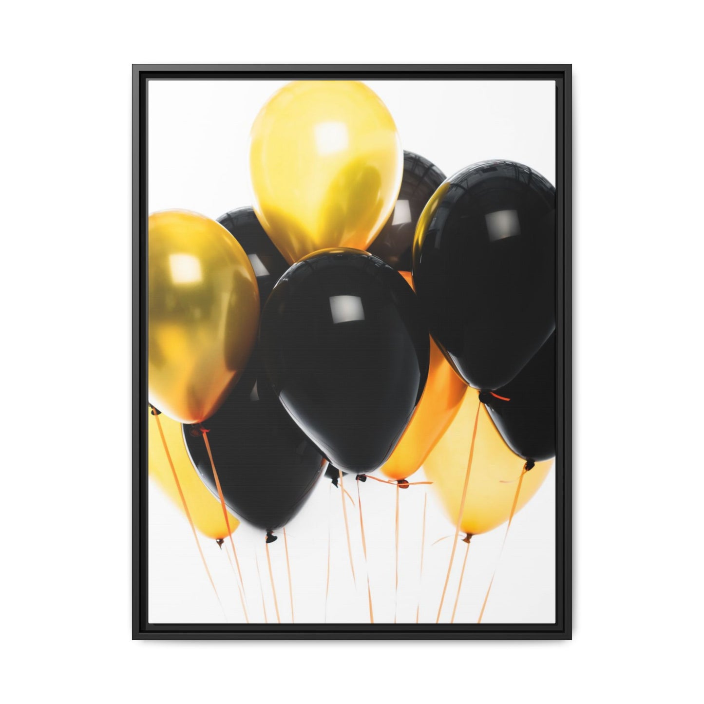 Black and Gold Balloon Framed Canvas Art Print, Stylish Home Decor, Birthday Party Wall Art, Modern Aesthetic, Celebration Gift