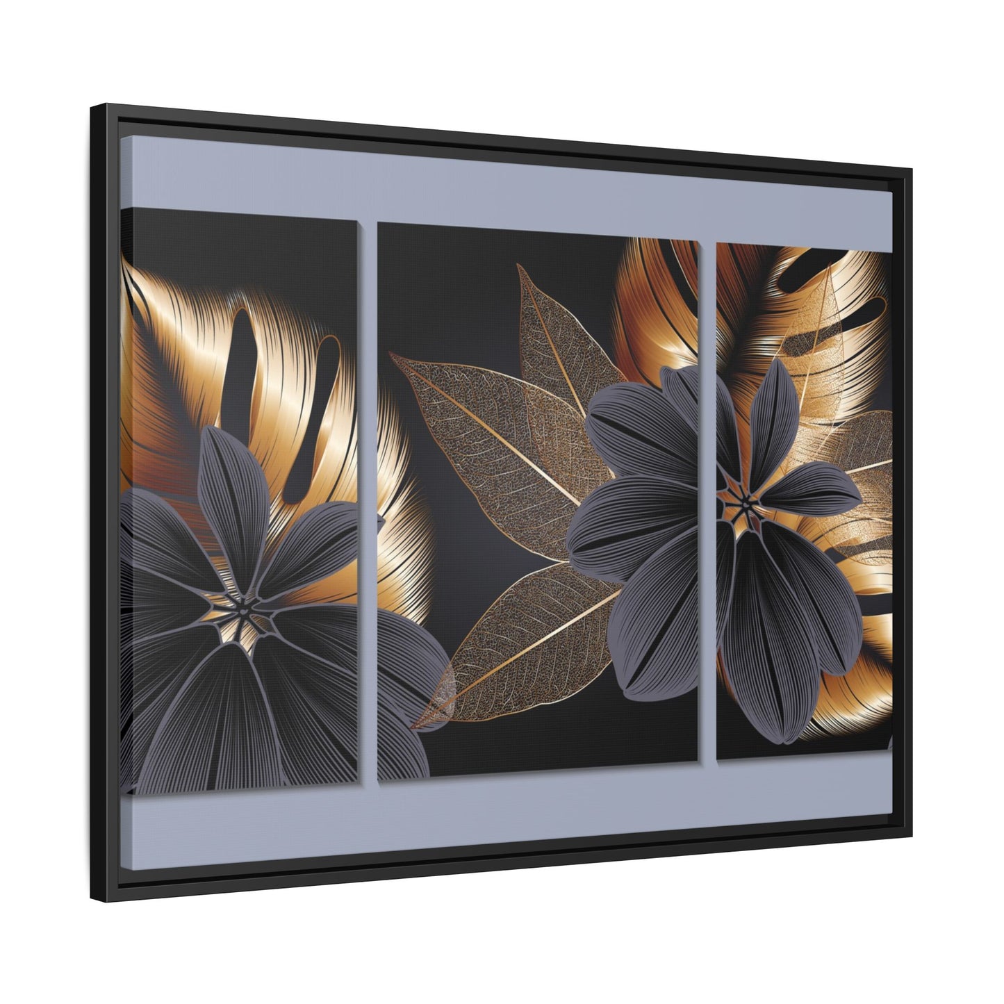 Floral Framed Canvas Wall Art – Elegant Matte Botanical Print in Gold and Black | Modern Home Decor, Gift for Her, Minimalist or Boho Style