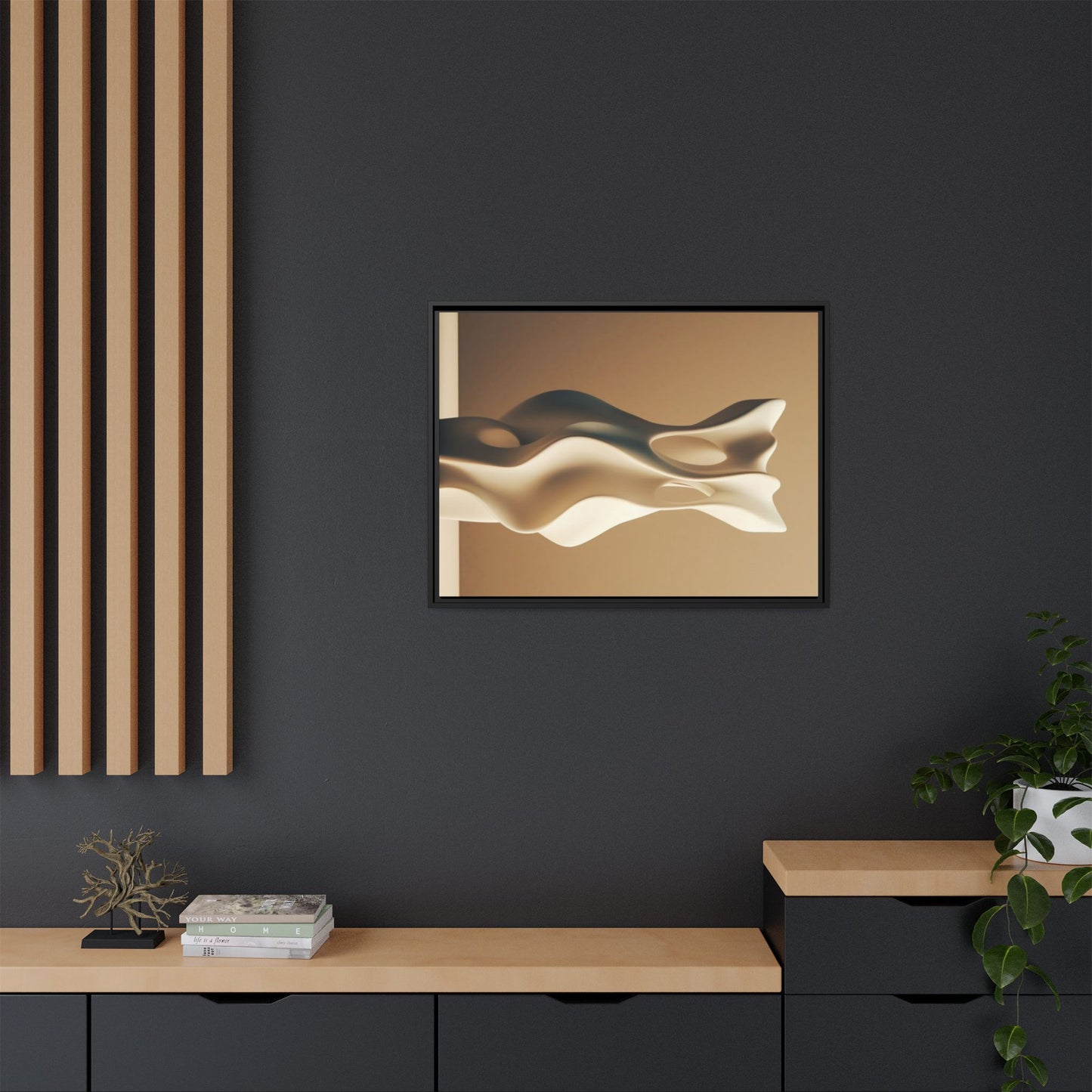Wabi Sabi Wall Art – Brown Minimalist Framed Canvas for Modern Neutral Decor | Earth Tone Abstract Print for Living Room or Bedroom