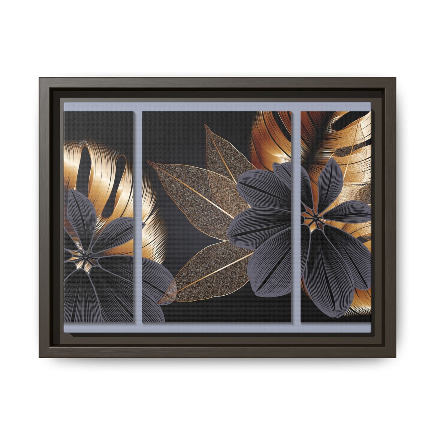 Floral Framed Canvas Wall Art – Elegant Matte Botanical Print in Gold and Black | Modern Home Decor, Gift for Her, Minimalist or Boho Style