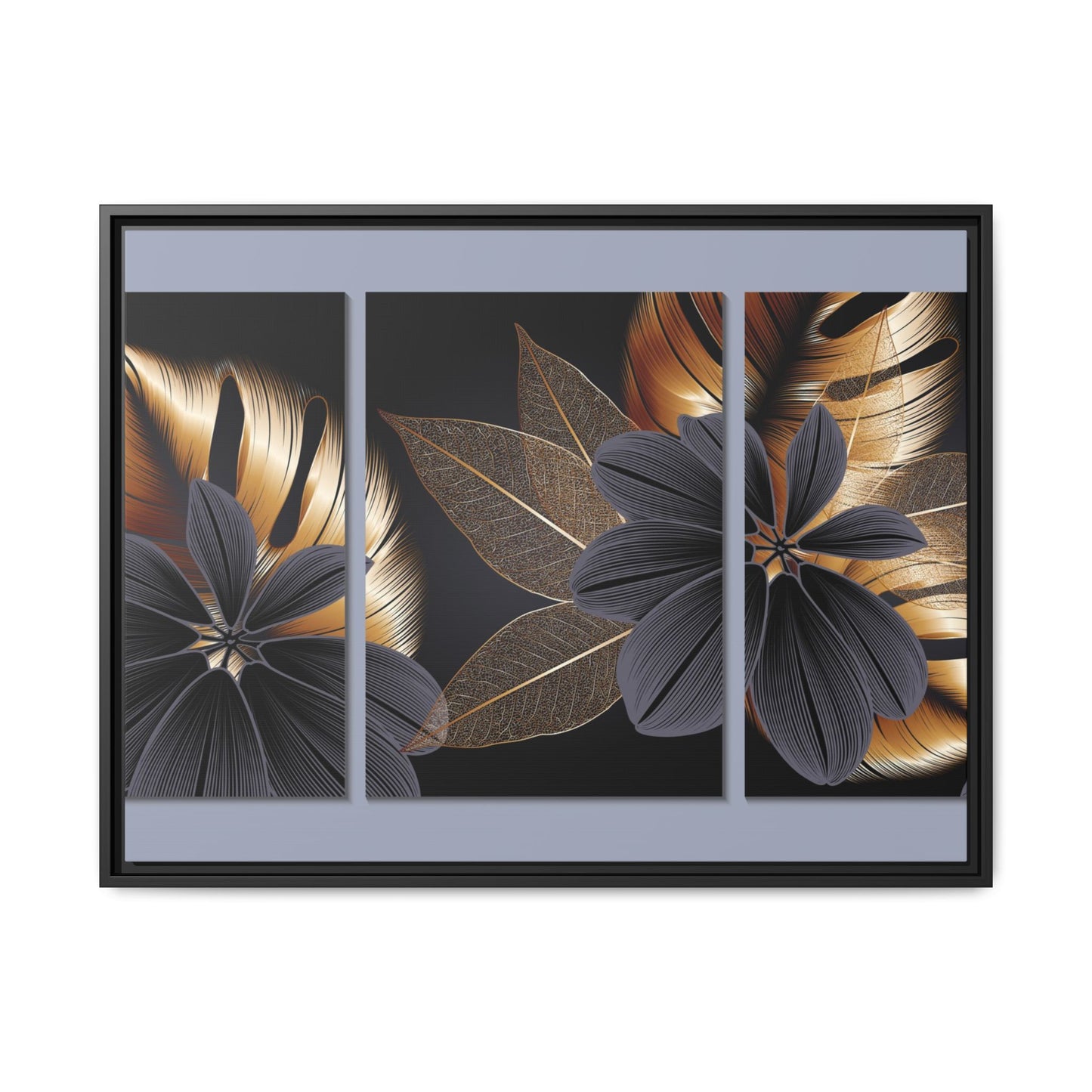 Floral Framed Canvas Wall Art – Elegant Matte Botanical Print in Gold and Black | Modern Home Decor, Gift for Her, Minimalist or Boho Style