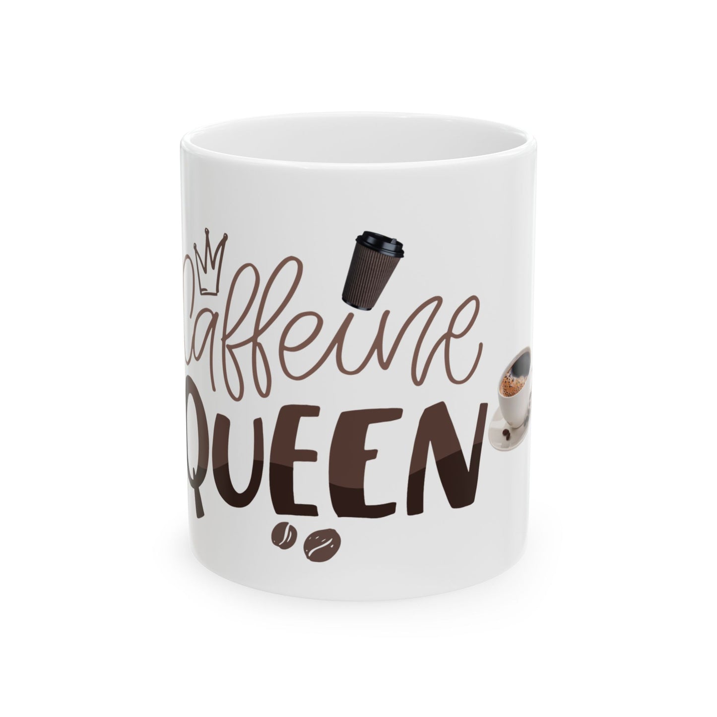 Caffeine Queen White Glossy Mug – Ceramic Coffee Cup, 11oz 15oz – Dishwasher & Microwave Safe Gift for Her