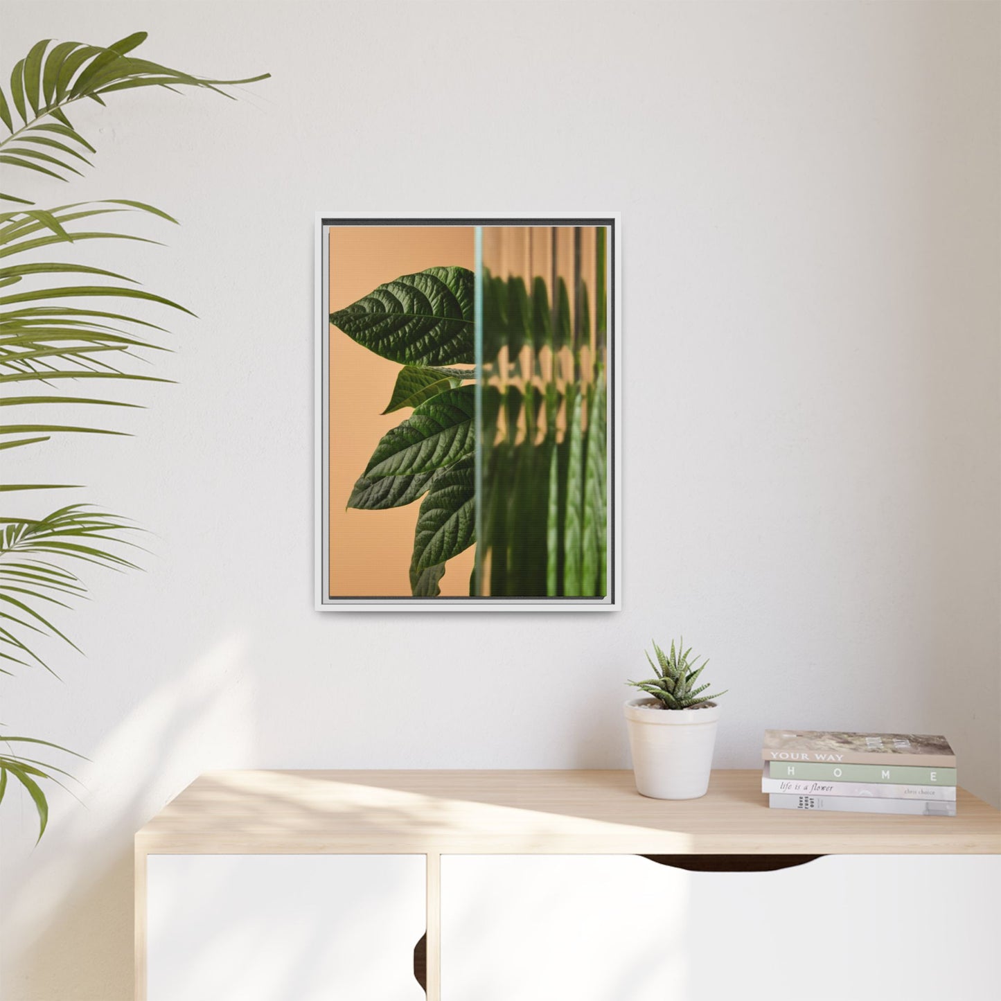 Framed Botanical Canvas Wall Art – Nature-Inspired Matte Print, Greenery Home Decor, Modern Aesthetic Art, Gift for Plant Lovers, Tranquil Wall Accent