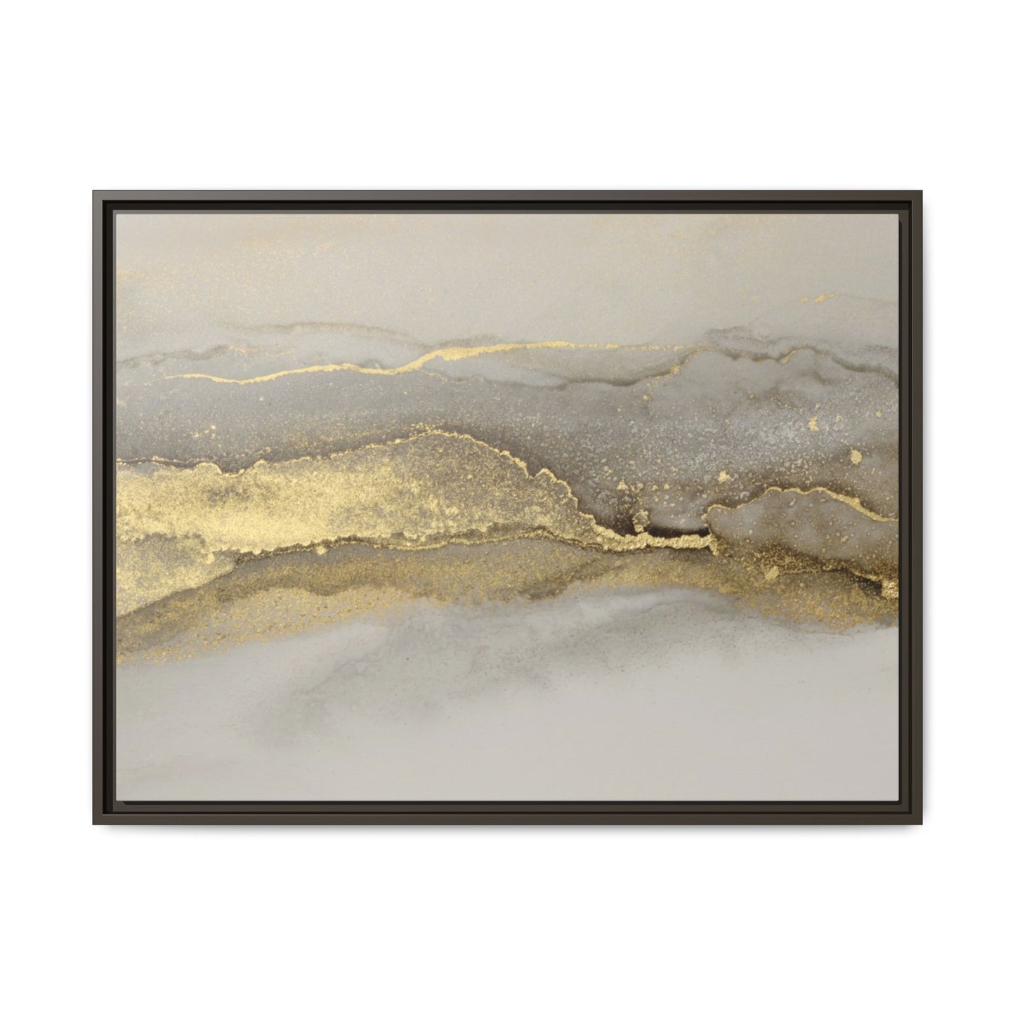 Framed Abstract Canvas Wall Art – Modern Gold and Silver Accent Print for Living Room or Office | Elegant Matte Decor for Gallery Walls