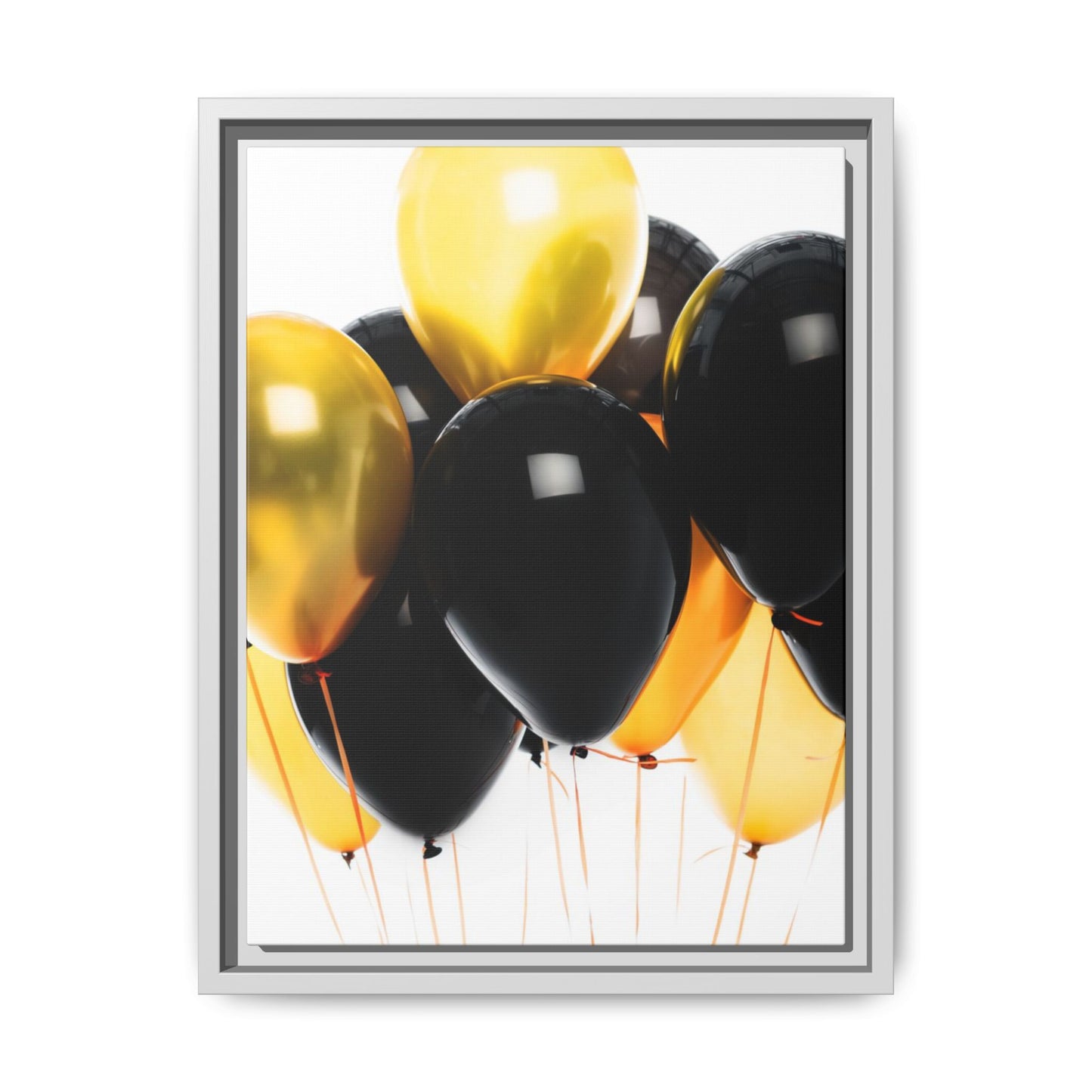 Black and Gold Balloon Framed Canvas Art Print, Stylish Home Decor, Birthday Party Wall Art, Modern Aesthetic, Celebration Gift