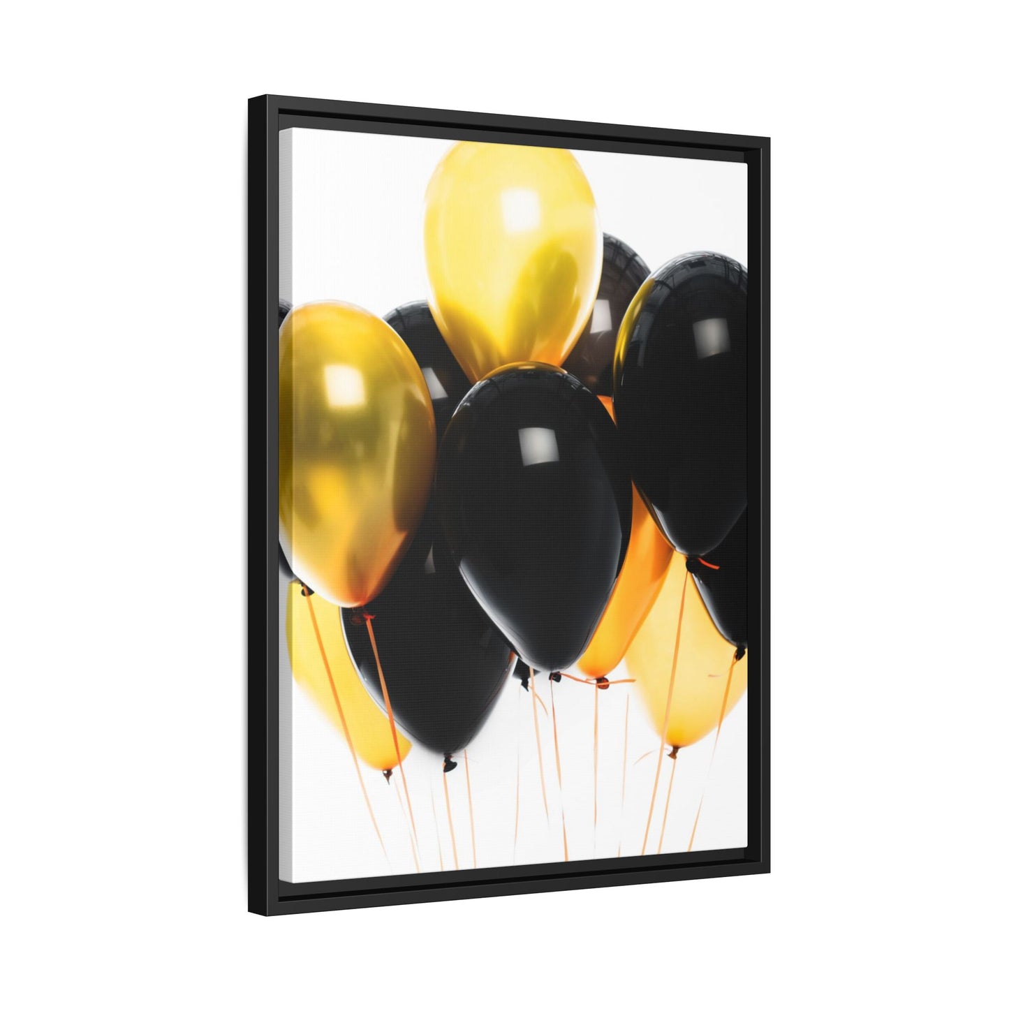 Black and Gold Balloon Framed Canvas Art Print, Stylish Home Decor, Birthday Party Wall Art, Modern Aesthetic, Celebration Gift