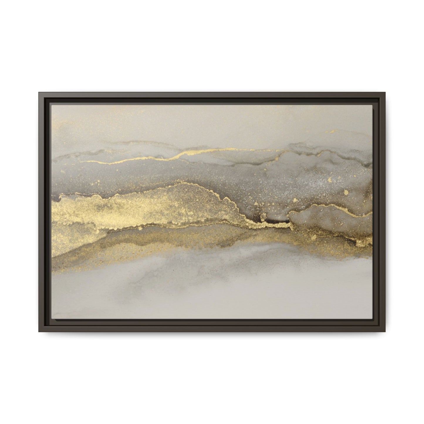 Framed Abstract Canvas Wall Art – Modern Gold and Silver Accent Print for Living Room or Office | Elegant Matte Decor for Gallery Walls