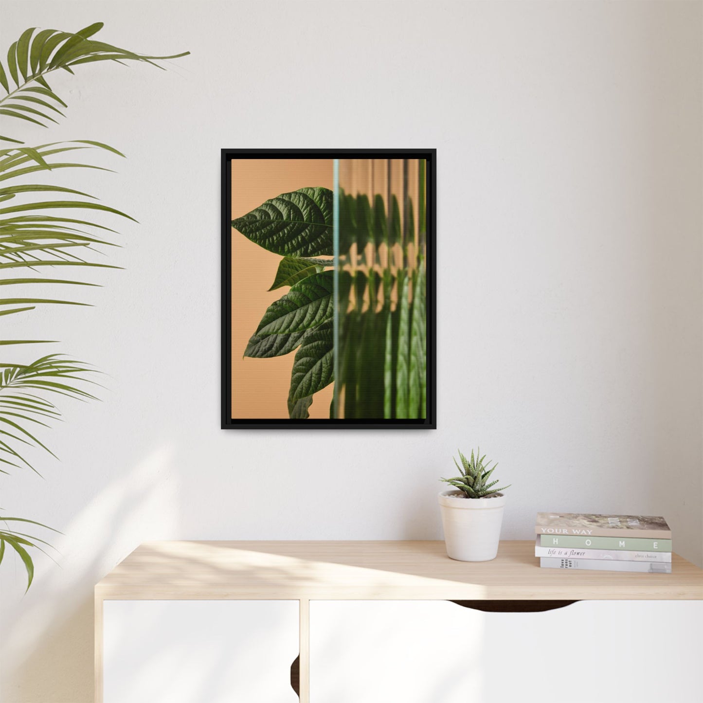 Framed Botanical Canvas Wall Art – Nature-Inspired Matte Print, Greenery Home Decor, Modern Aesthetic Art, Gift for Plant Lovers, Tranquil Wall Accent