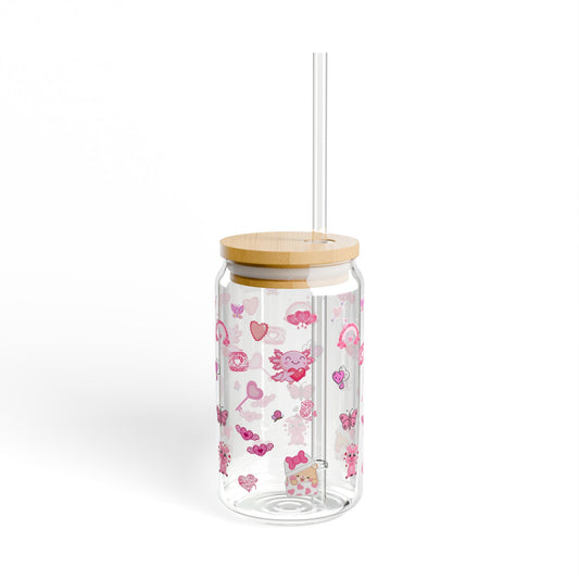 Cute Cartoon Glass Cup with Straw – 16oz Colorful Sipper Tumbler for Kids, Summer Drinks, Parties, Gifts & Home Decor