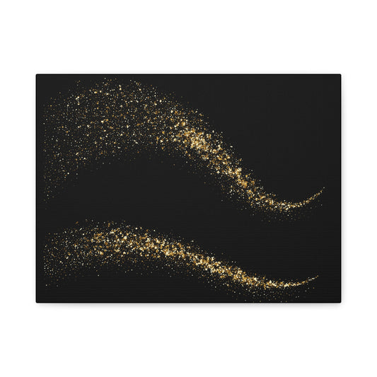 Black and Gold Canvas Wall Art – Luxury Glitter Wave Print for Modern Home Decor | Elegant Minimalist Framed Artwork, Gift for Her