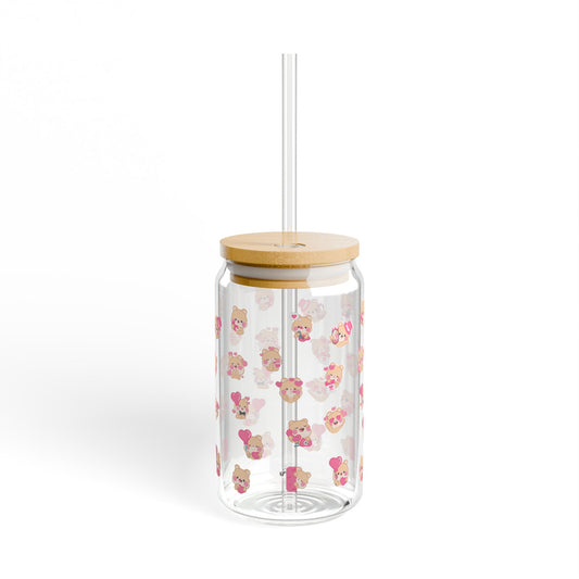 Glass Cup with Straw – 16oz Cute Reusable Sipper Tumbler with Bamboo Lid | Aesthetic Summer Drinkware for Kids & Adults