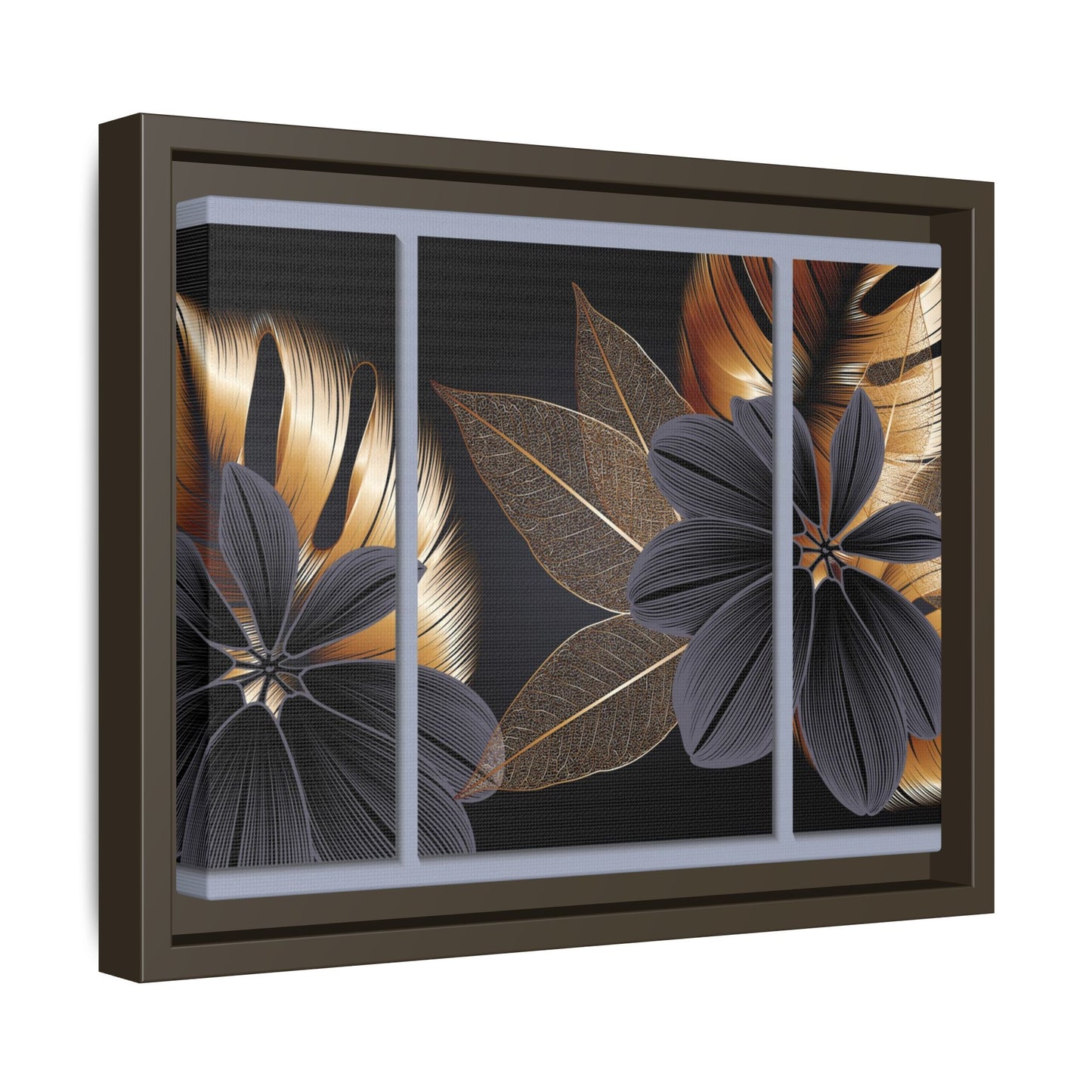 Floral Framed Canvas Wall Art – Elegant Matte Botanical Print in Gold and Black | Modern Home Decor, Gift for Her, Minimalist or Boho Style