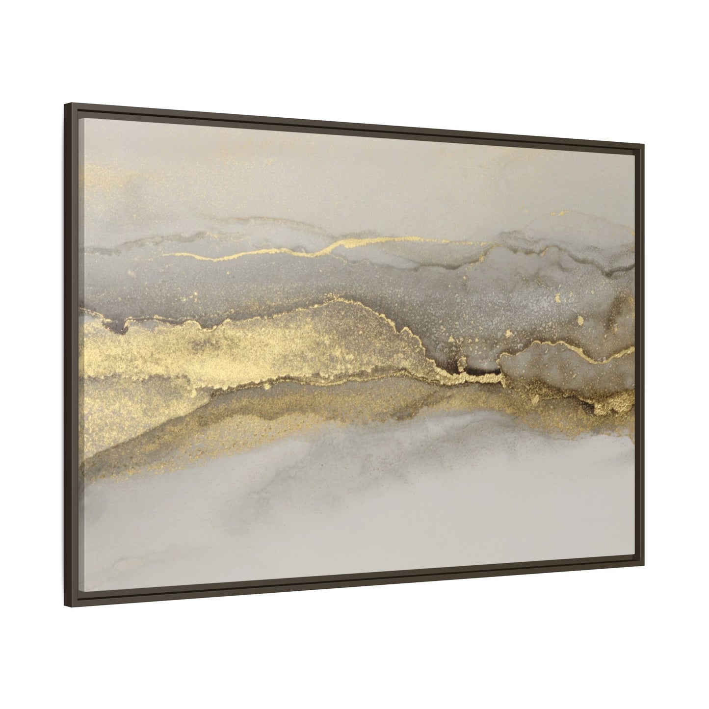 Framed Abstract Canvas Wall Art – Modern Gold and Silver Accent Print for Living Room or Office | Elegant Matte Decor for Gallery Walls